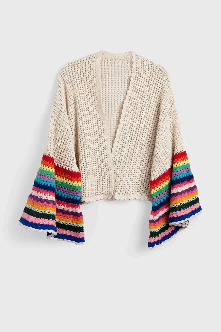 Colorful Crochet Bell Sleeve Short Jacket for Women - Boho Chic Summer Cover Up, Beach Wedding Outfit, Music Festival Fashion