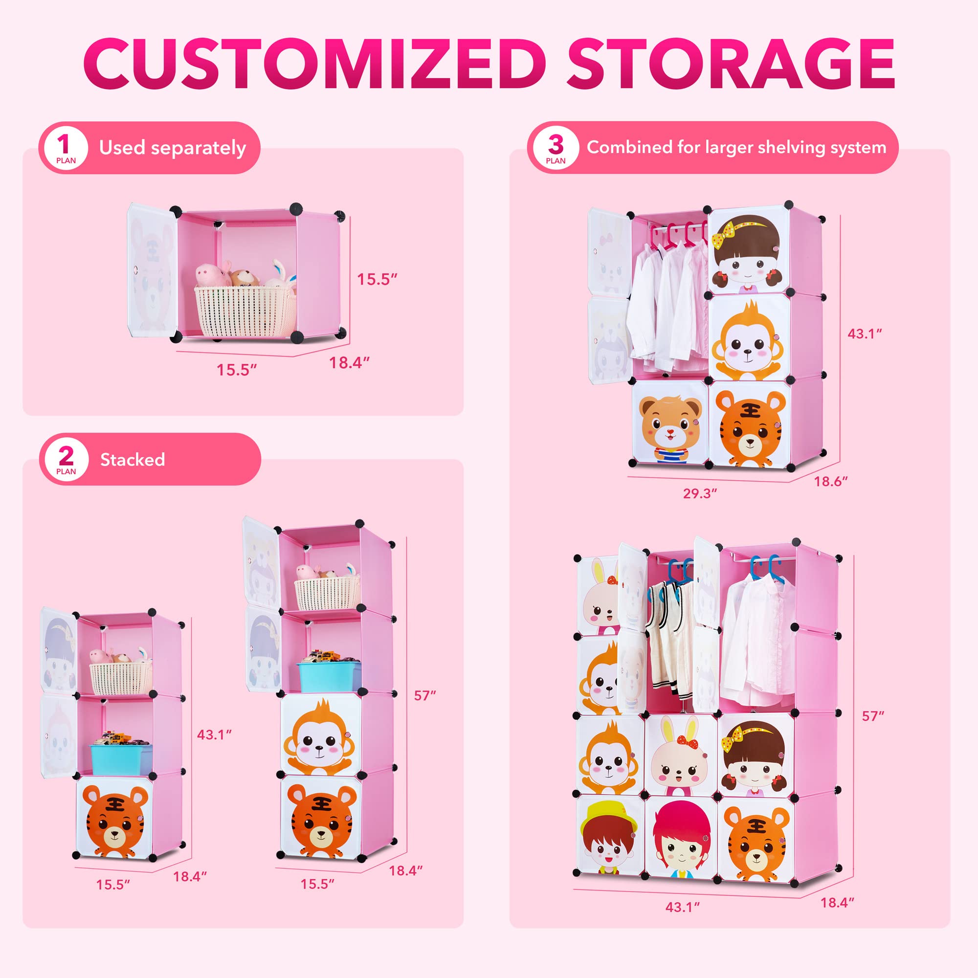 Portable Kids Wardrobe Closet - DIY Modular Storage Organizer for Children's Clothes | Sturdy & Safe 18