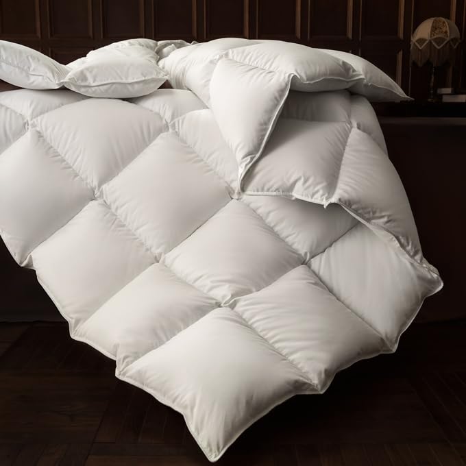 Premium 750FP Goose Down Comforter Queen Size - Ultra Soft Fluffy Duvet Insert with Medium Warmth for All Seasons | Hotel-Quality Luxury Bedding for Cold Nights & Cozy Sleep (White, 90x90 Inches)