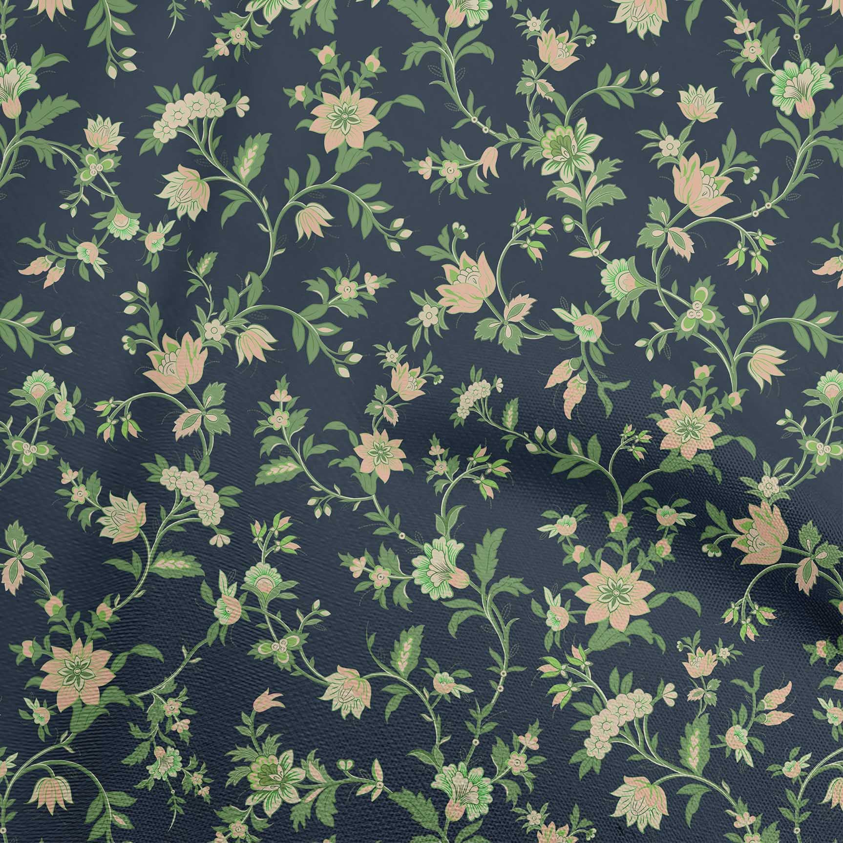 Premium Cotton Poplin Blue Fabric with Jacobean Floral Print - 42 Inch Wide by The Yard for DIY Clothing & Sewing Projects | Perfect for Dresses, Quilting, and Home Decor