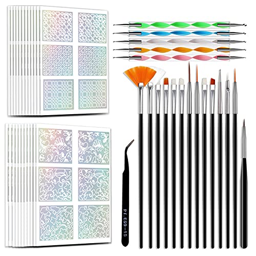 A K Homes - Professional Nail Art Kit for Beginners with Nail Brushes, Stickers, Dotting Pens & Tweezers | DIY Manicure Tools for Home Salon, Nail Design Practice & Gift Giving