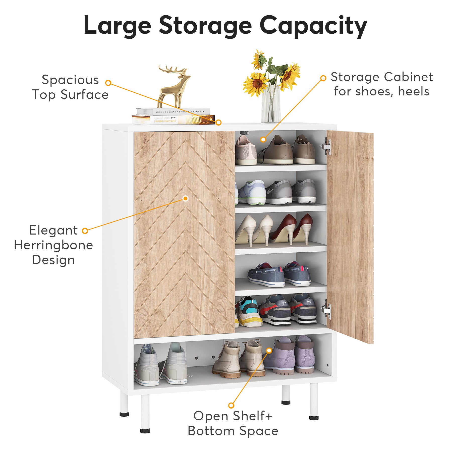 18 Pair Shoe Storage Cabinet - 6 Tier Shoe Rack Organizer with Doors for Entryway, Closet & Bedroom Organization - Space Saving Shoe Shelf for Sneakers, Boots & Heels