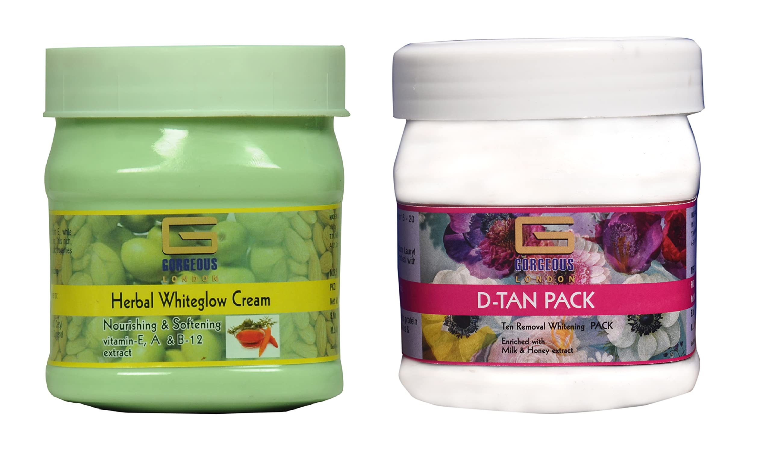 London Herbal White Glow Cream & D-Tan Pack Combo - 2 x 450g for Radiant Skin | Brightening & Tan Removal Face Care | Perfect for Daily Skincare Routine & Post-Sun Treatment