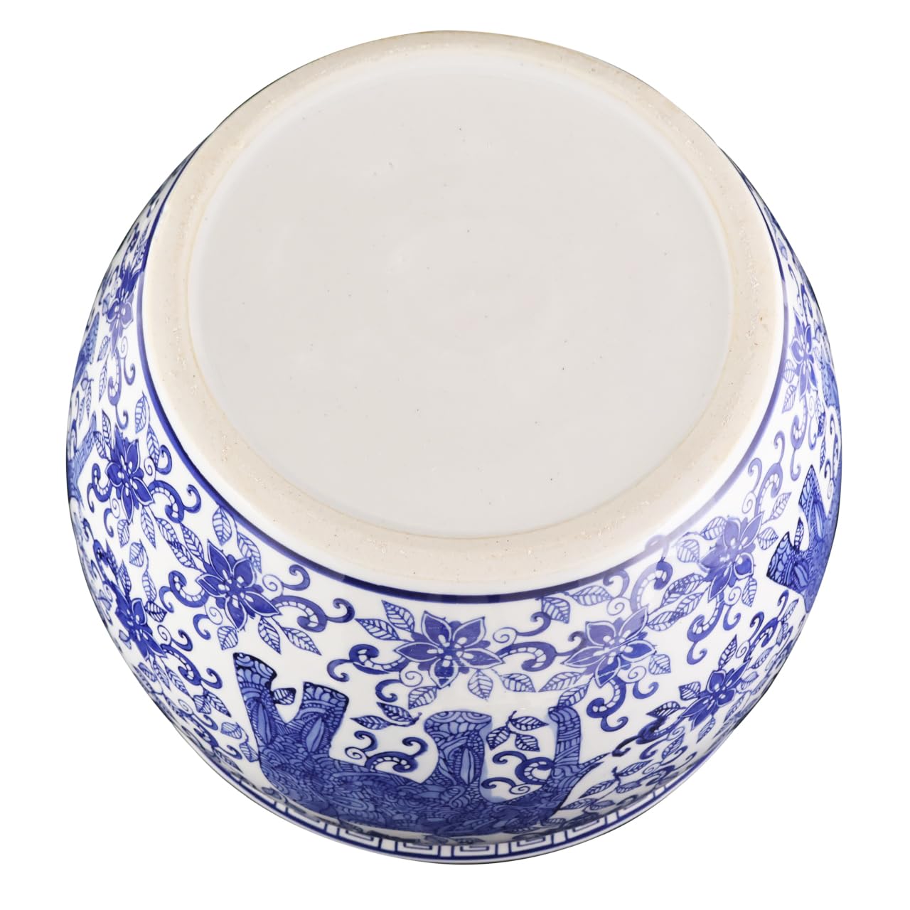 Blue and White Porcelain Fishbowl with Elephant Design - Oriental Home Decor for Living Room, Office & Garden - Handcrafted Ceramic Planter & Decorative Bowl