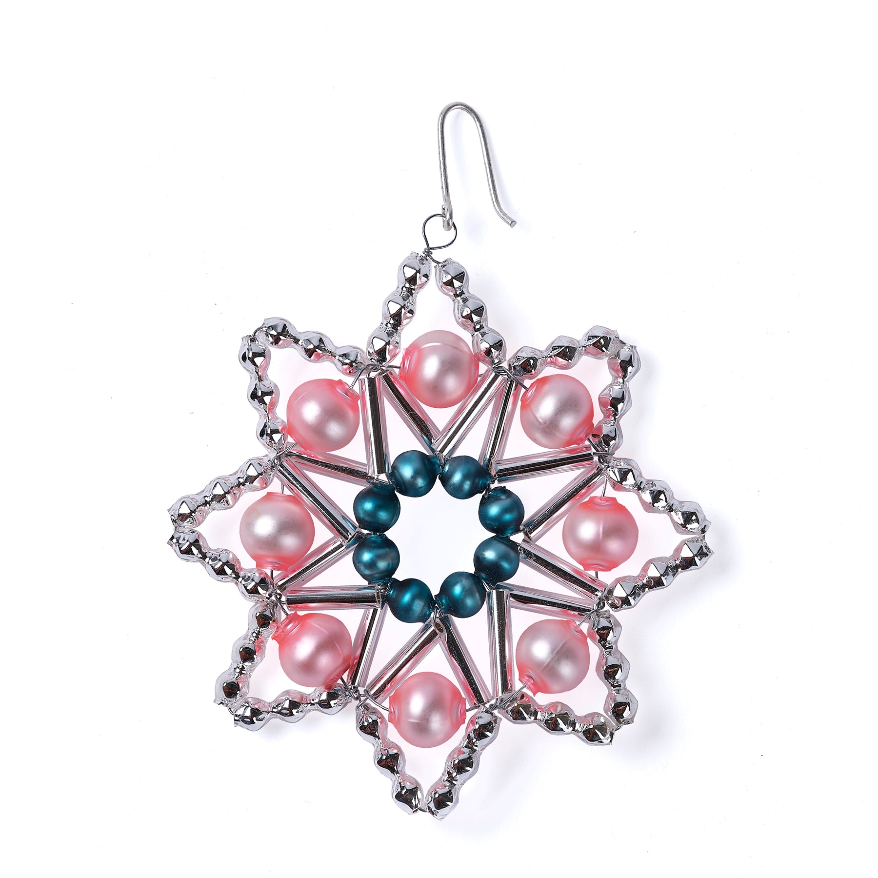 Silver Pink Blue Star Ornament - Elegant Christmas Tree Decorations for Holiday Home & Party Decor
