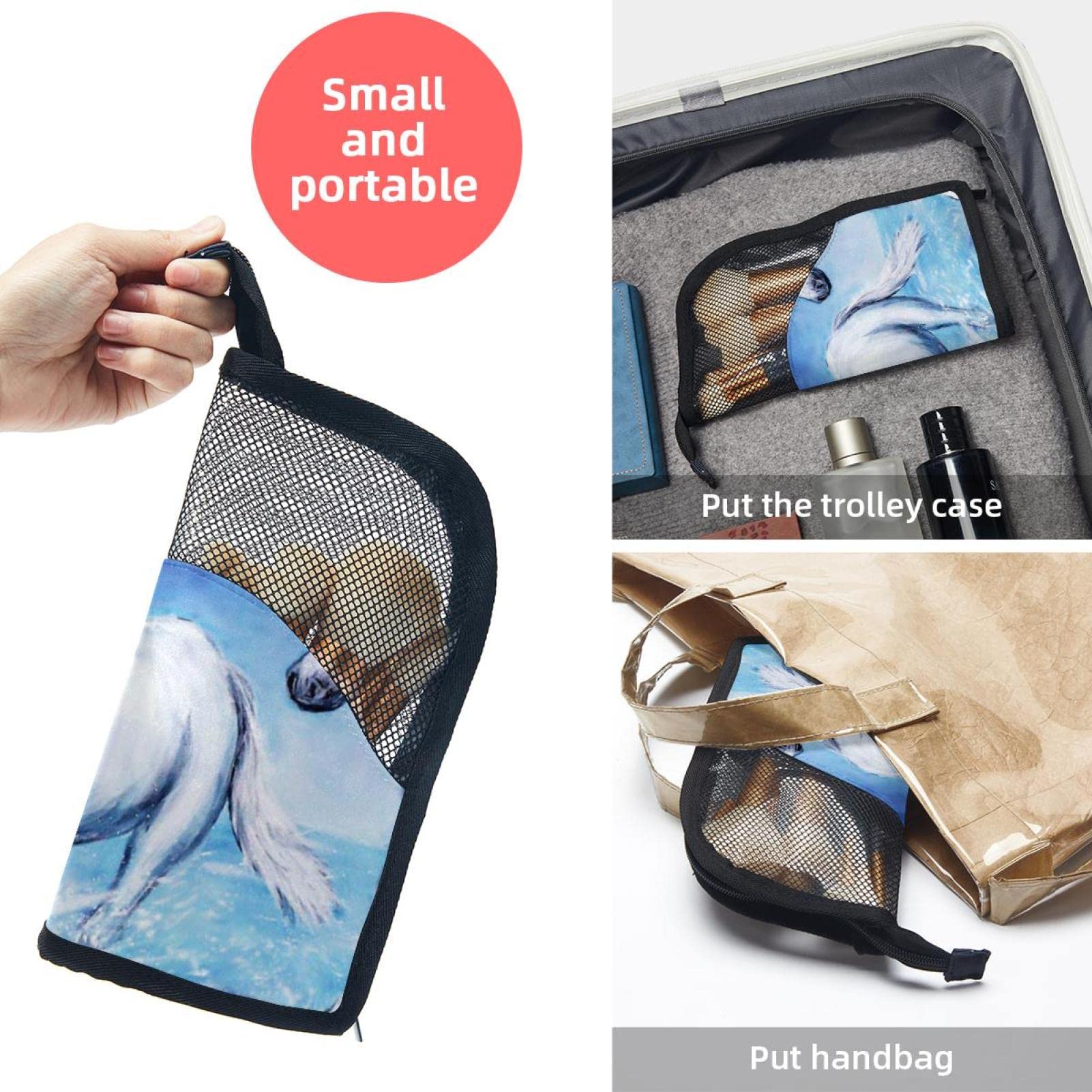 Watercolor Horses Makeup Brush Organizer Bag with 12 Brushes - Portable Travel Makeup Brush Holder Case for Professional & Home Use