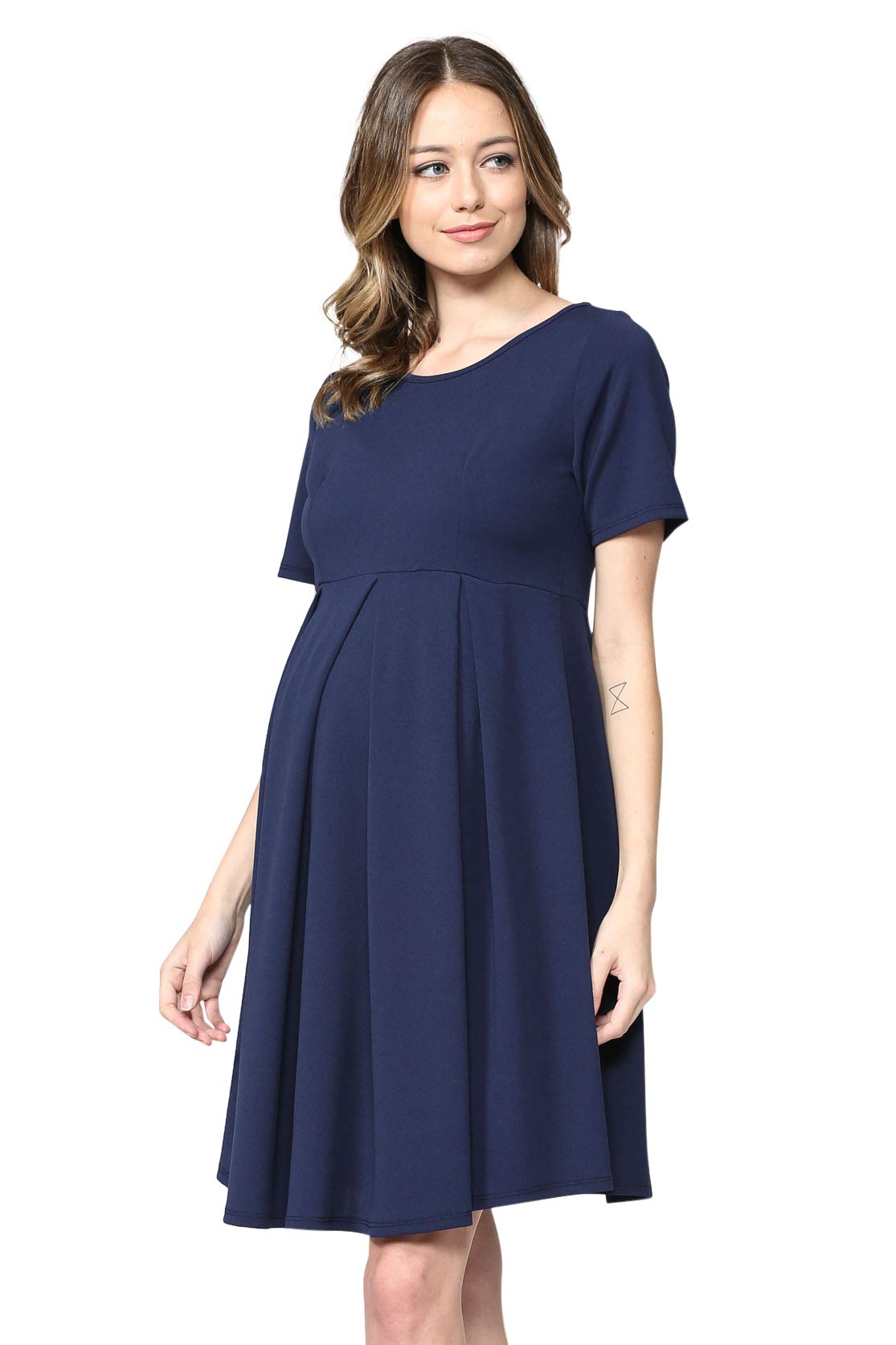 HELLO MIZ Women's Maternity Formal Dress with Front & Back Pleat - Elegant Pregnancy Gown for Weddings, Parties & Special Occasions