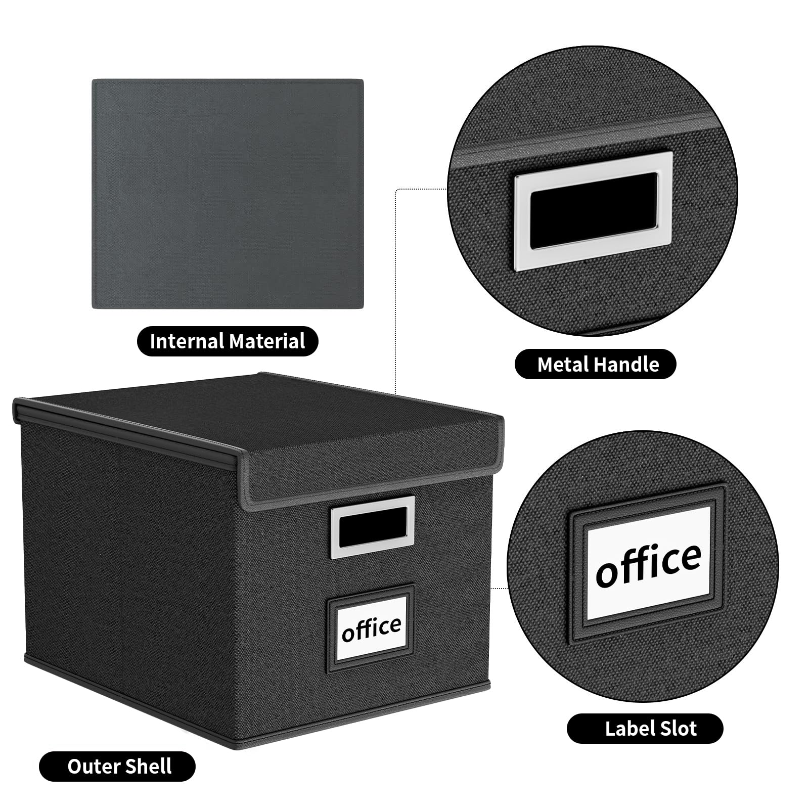Huolewa Upgraded Portable File Organizer Box - Large Collapsible Linen Hanging Office Document Storage Box with Lid (Black, 14.9 x 12.59 x 10.8 inch) | Perfect for Home Office Organization, File Storage & Decorative Home Storage Solutions