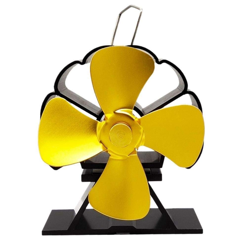 LYNLYN 4 Blade Stove Fan - Ultra Quiet Heat Powered Wood Burning Stove Fan - Eco Friendly Fireplace Fan for Efficient Heat Circulation (Gold) - Perfect for Wood Stoves, Fireplaces & Log Burners to Distribute Warmth Evenly