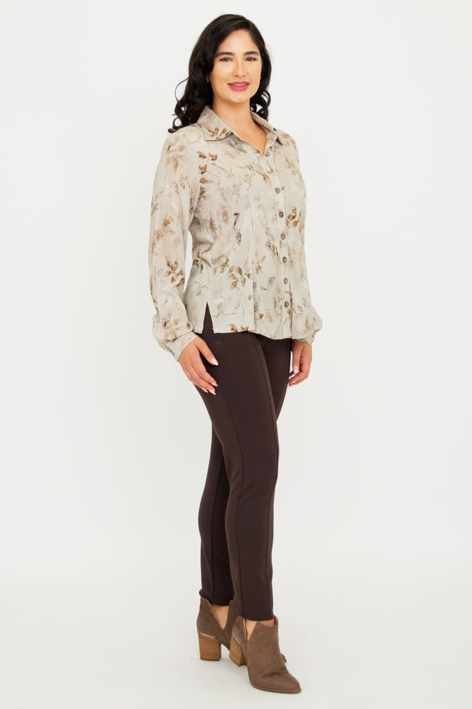 Linzy Blouse - Elegant Castle Print Linen Bamboo Blend Top for Women | Perfect for Summer Outfits, Office Wear & Casual Dates