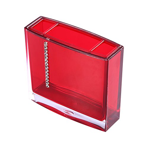 5-Piece Luxury Acrylic Bathroom Accessories Set - Toothbrush Holder, Soap Dish, Cup, Bottle & Lotion Pump Dispenser - Modern Vanity Organizer for Home Decor (Red) - Perfect for Spa-Like Bathroom Experience & Stylish Organization