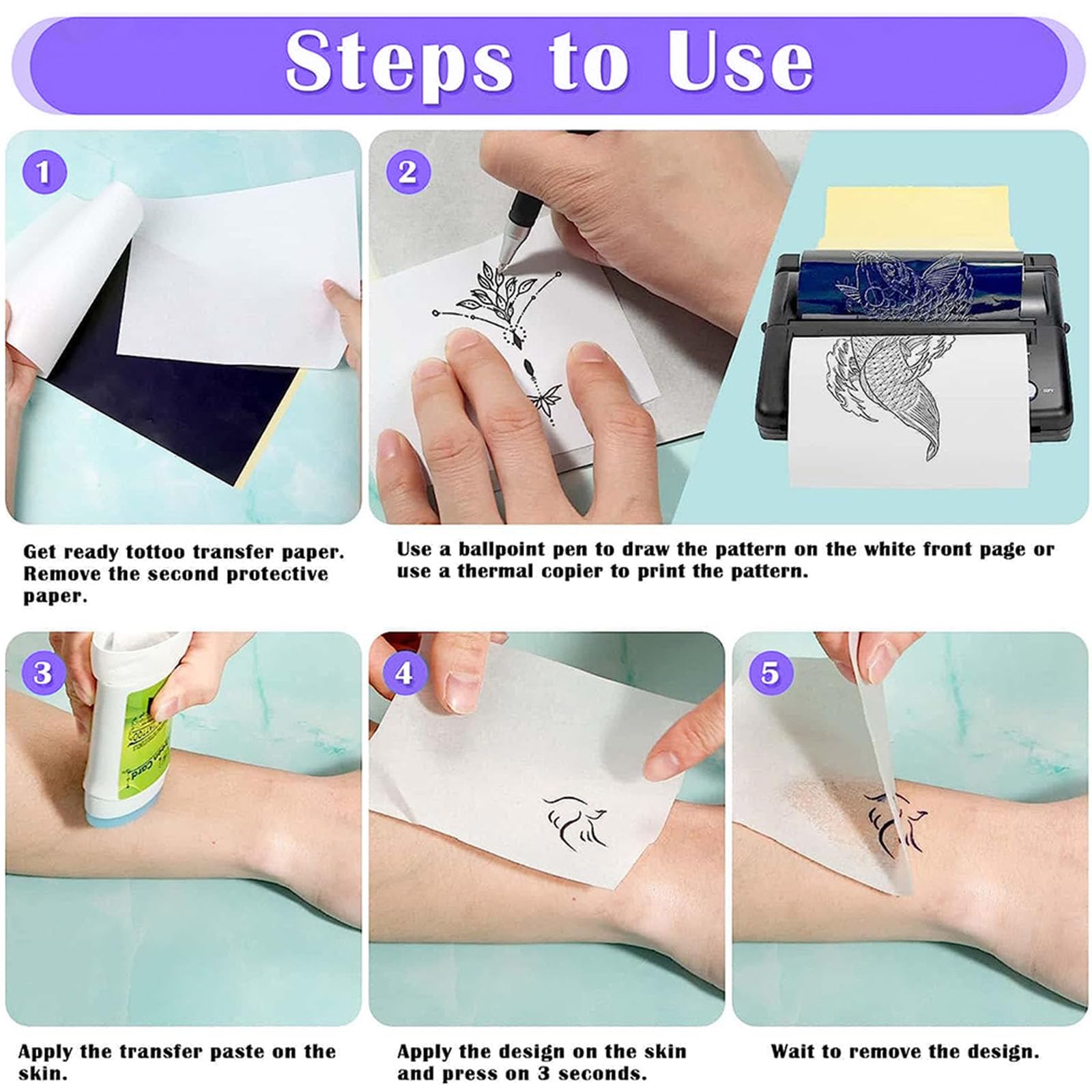 Usiriy Tattoo Stencil Transfer Paper - 25 Sheets Thermal Tracing Paper for Tattoo Artists, A4 Size 4-Layer Printable Temporary Tattoo Transfer Kit | Perfect for Professional Tattooing, Skin Art & DIY Temporary Tattoos