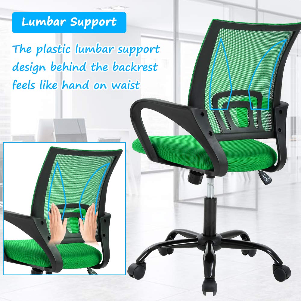 Ergonomic Mesh Office Chair with Adjustable Height & Lumbar Support - Modern Mid-Back Swivel Rolling Desk Chair for Home & Office Use - Comfortable Computer Task Chair for Men & Women (Green)