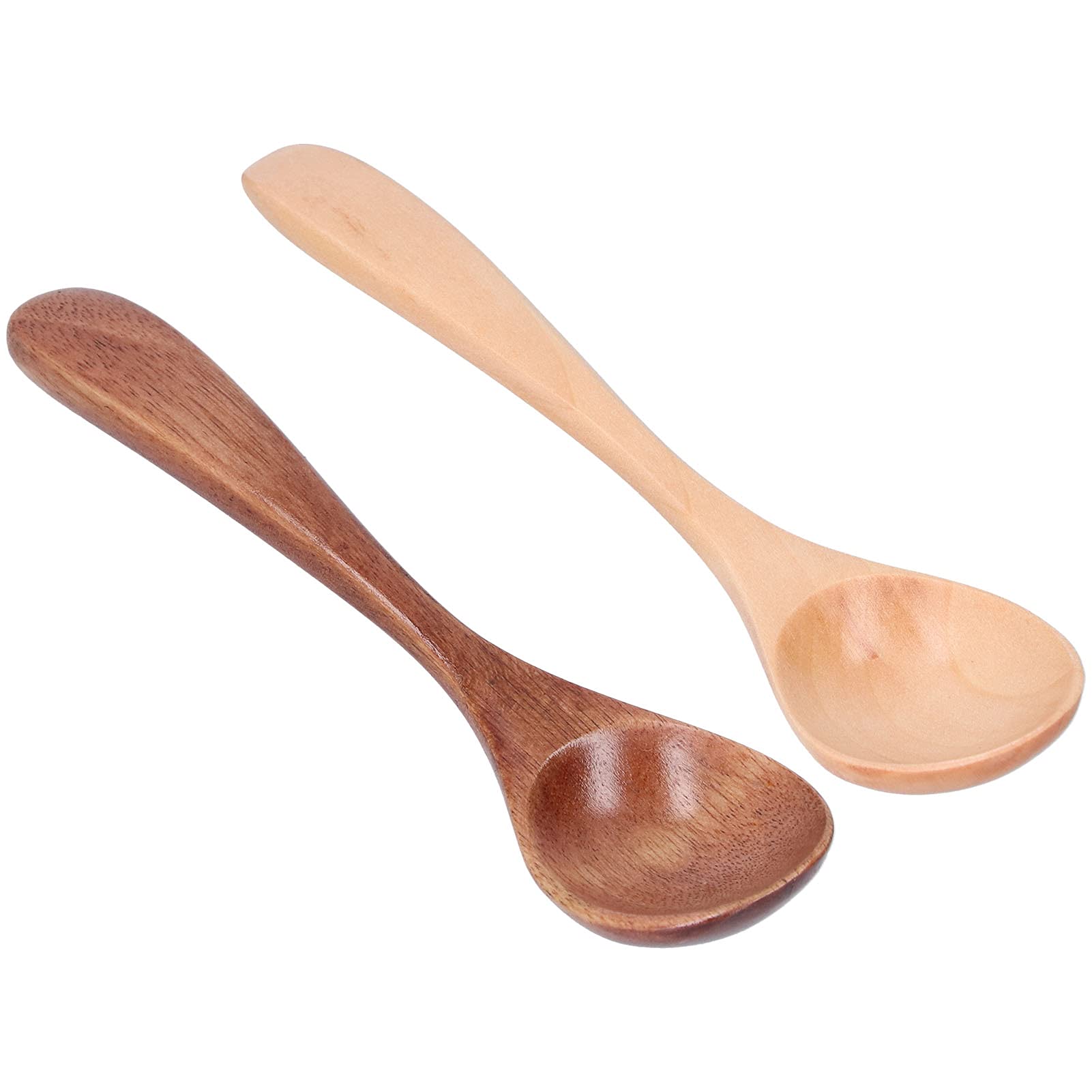 2Pcs Handmade Natural Wooden Spoons Set - Eco-Friendly Small Mixing Scoops for Soup, Coffee, Salad, Desserts, Chips, Snacks, Cereal & Fruit - Perfect for Kitchen, Camping & Picnic Use