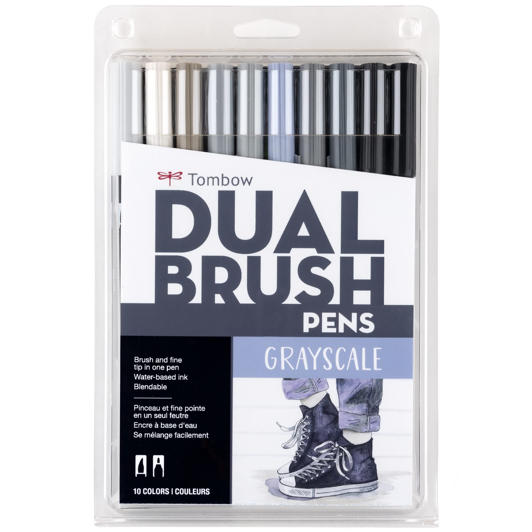 Tombow 56171 Dual Brush Pen Art Markers - Grayscale 10-Pack with Blendable Brush & Fine Tips | Perfect for Calligraphy, Hand Lettering, Sketching & Bullet Journaling
