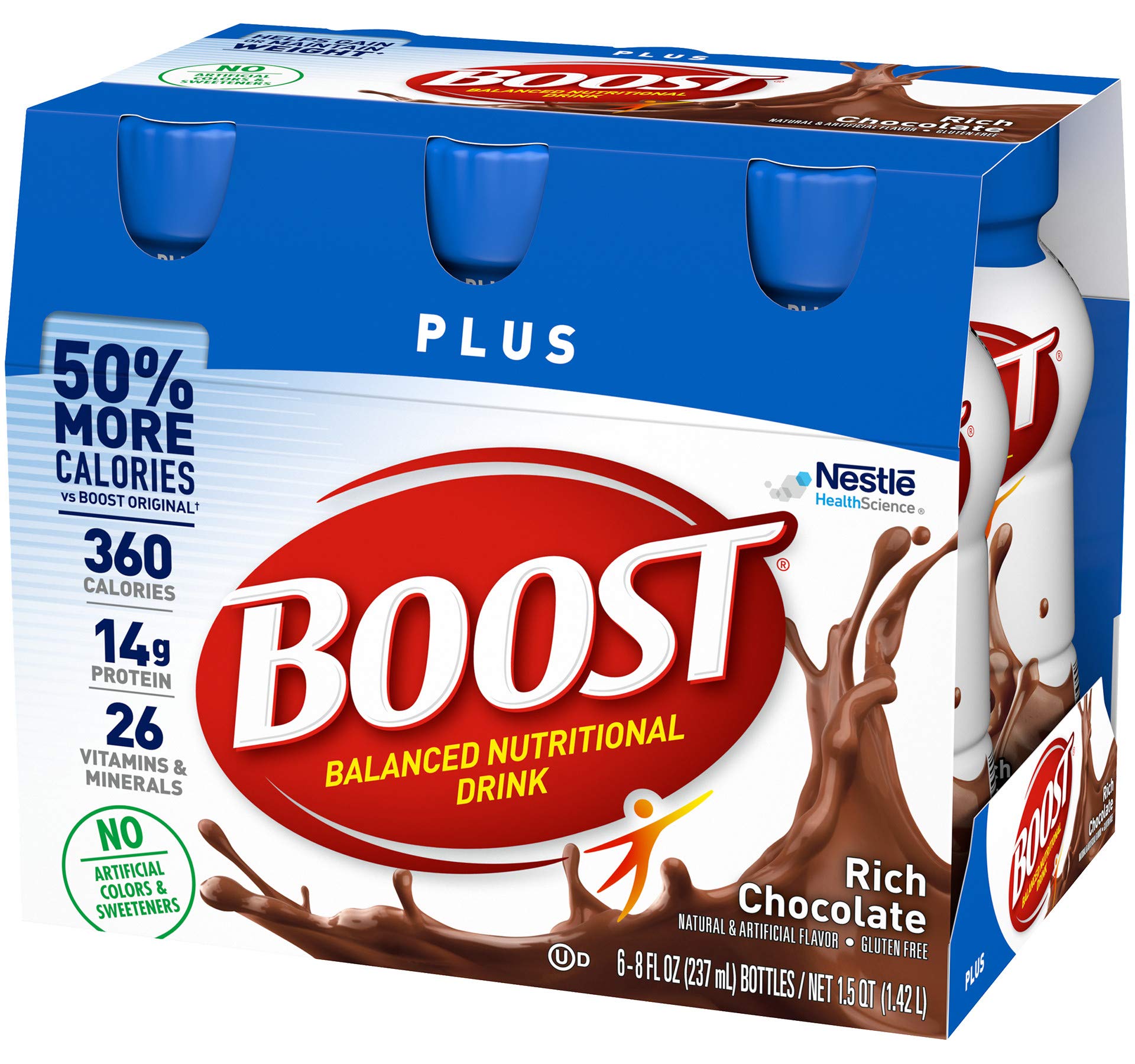 Boost Plus Nutritional Energy Drink - Chocolate Flavor, 8 oz (6 Pack) | High Protein Meal Replacement for Active Lifestyles, Workouts & On-the-Go Nutrition