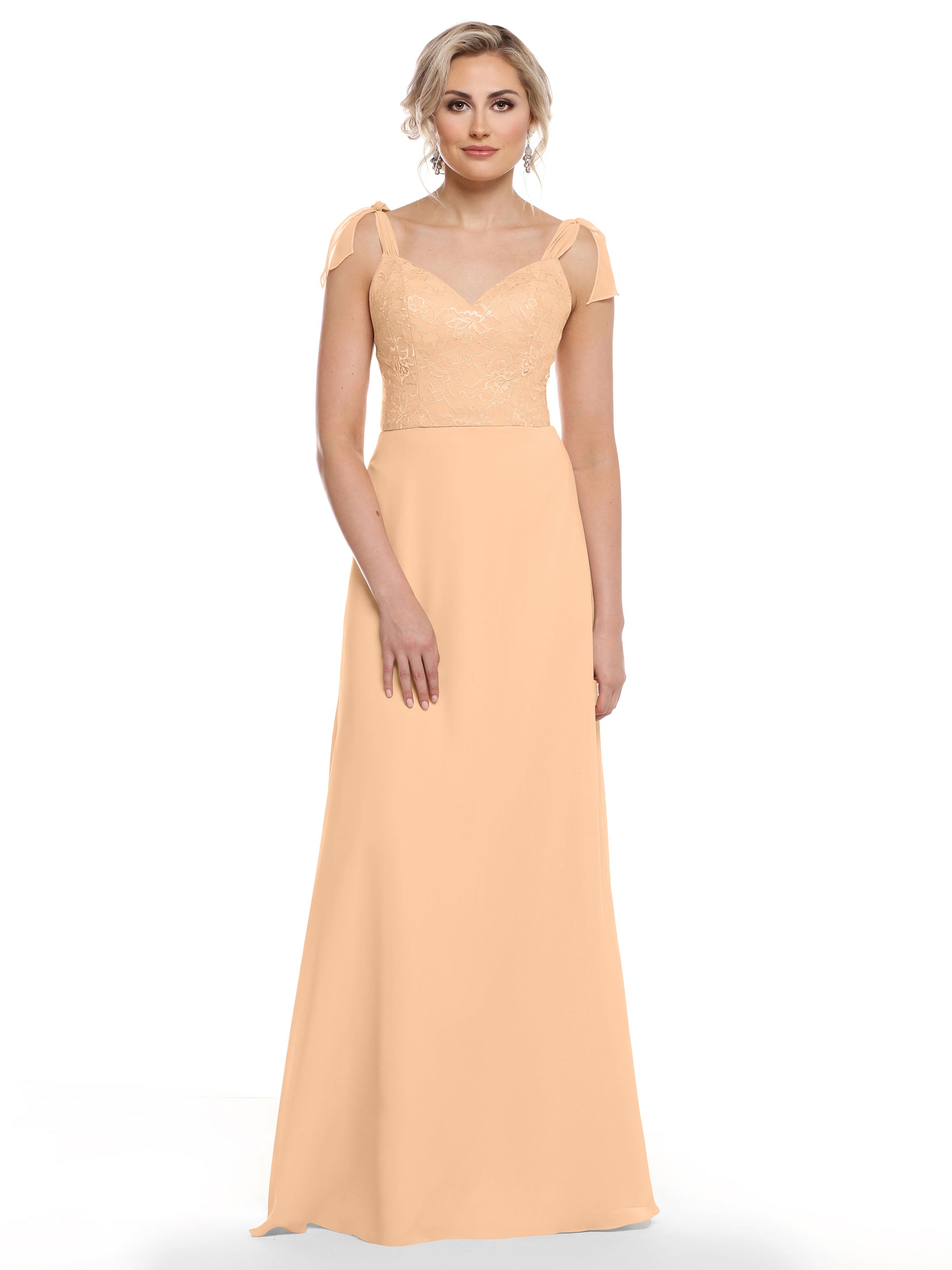 Elegant A-Line Bridesmaid Dress with Lace Bodice & Tulle Ribbon Straps - Perfect for Weddings, Formal Events & Special Occasions