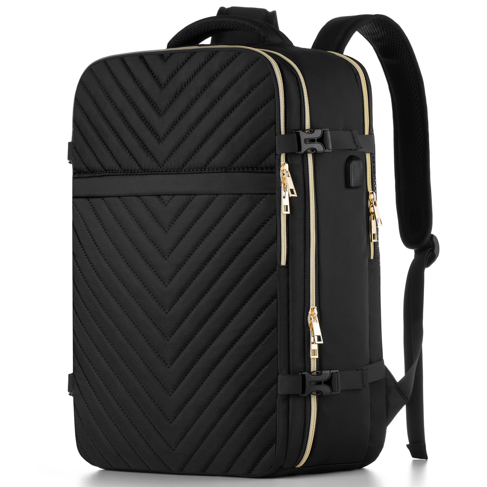 MOMUVO Women's Water-Resistant Carry On Backpack - Flight Approved Large Travel Laptop Backpack for Business & Weekender Trips - Perfect for Air Travel, Commuting & Office Use - Black
