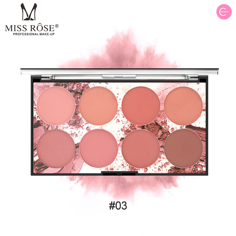 MISS ROSE 8 Color Blush Palette - Highly Pigmented, Long Lasting, Blendable Powder Blush Makeup Kit for Cheeks & Contour - Perfect for Everyday Wear, Date Night & Professional Makeup Looks