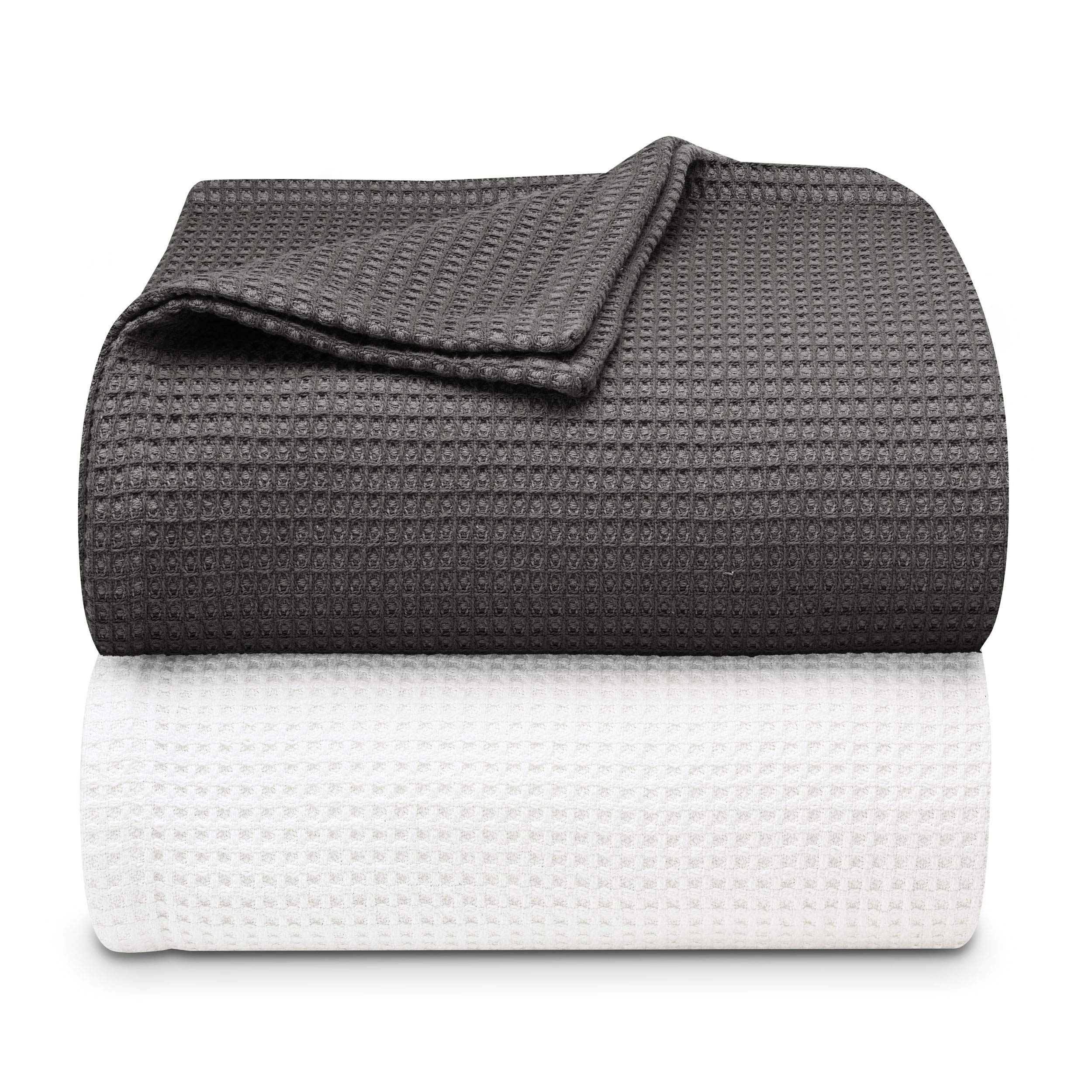Vera Wang King Size Luxury Cotton Waffle Weave Blanket - Ultra Soft & Breathable Bedding for Cozy Nights (Charcoal Grey) - Perfect for Master Bedroom, Guest Room, and Cold Weather Comfort