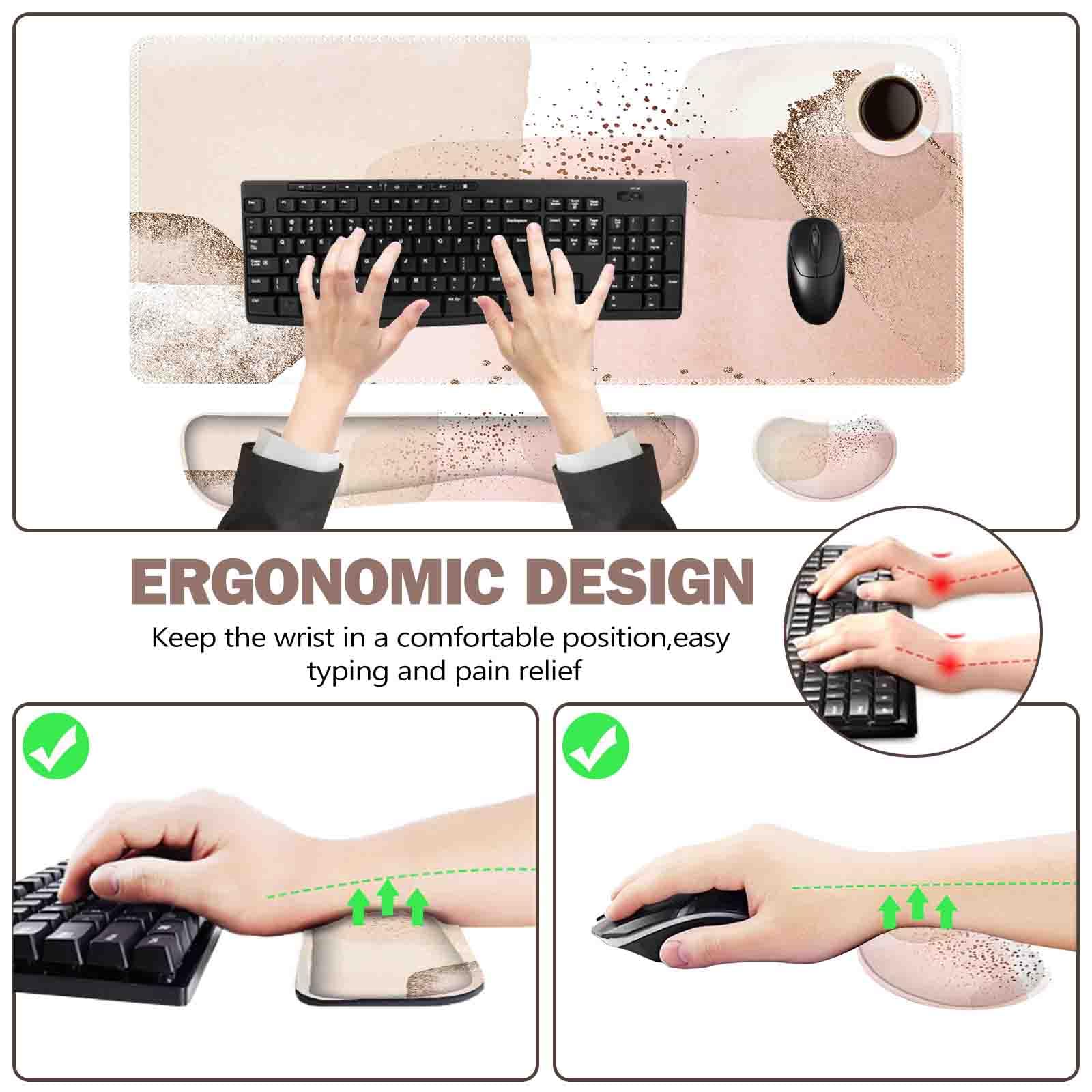 ToLuLu XXL Gaming Mouse Pad Set - 4 in 1 Desk Mat with Memory Foam Wrist Support, Keyboard Wrist Rest & Coaster for PC Gamers & Office Workers - Pink Gold (Ergonomic Pain Relief for Long Computer Sessions)