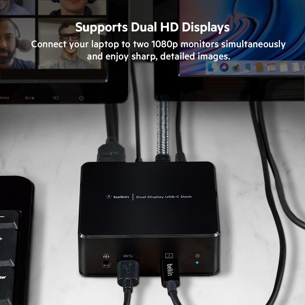 Belkin USB C Docking Station with Dual 4K HDMI, Thunderbolt 3, 85W PD - 12-in-1 USB C Hub for MacBook Pro, iPad Pro & Chromebook - Perfect for Home Office, Gaming & Multi-Monitor Setup