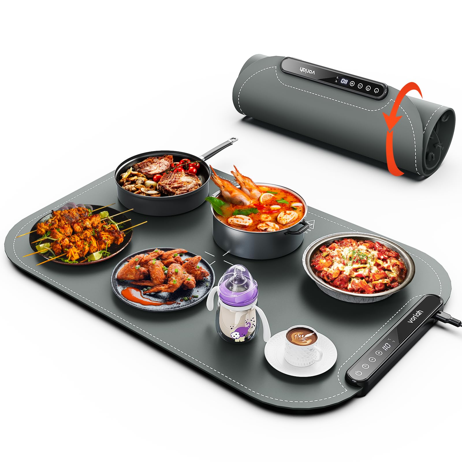 Voriah Electric Food Warming Mat - Adjustable Temperature Silicone Heating Tray with 8-Hour Timer | Perfect for Buffets, Parties & Holiday Gatherings | Keep Meals Warm for Entertaining & Catering Events