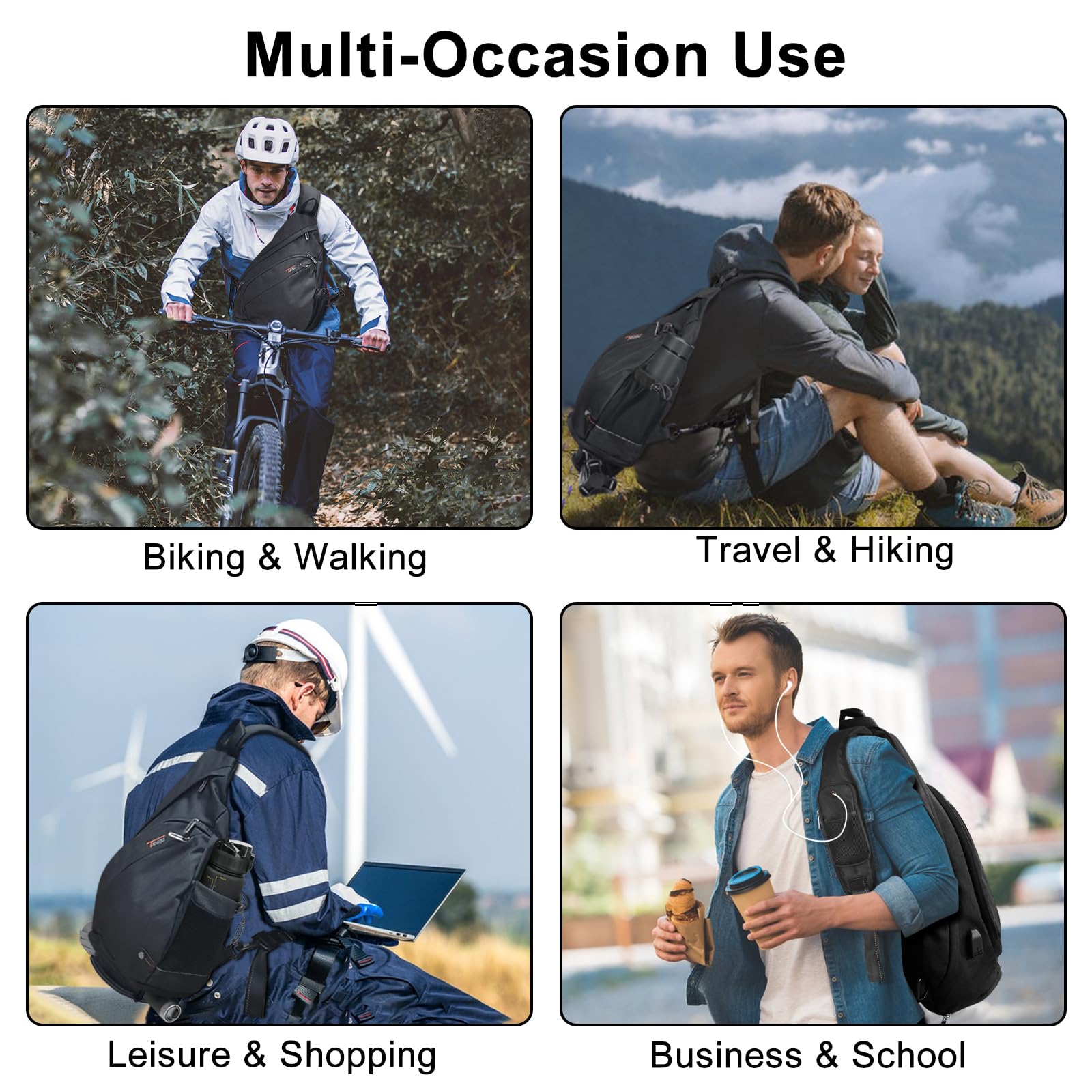 TUDEQU Sling Backpack for Men - 8 Pockets Crossbody Bag, 19L Large Travel Hiking Backpack for Outdoor Activities, Gym & Daily Commute