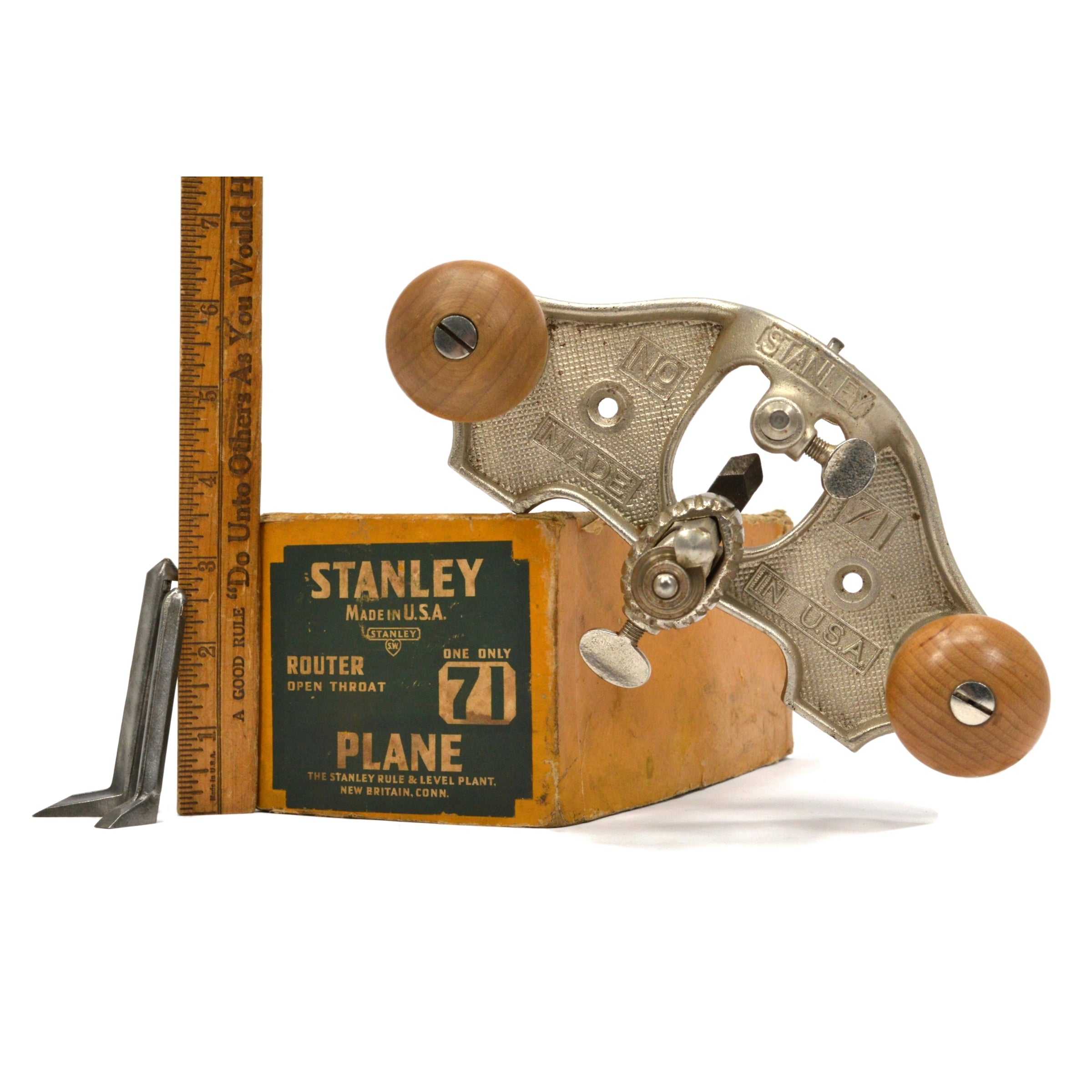 Vintage STANLEY No. 71 Router Plane Type 10 (Circa 1925) - 38 Inch with Original Box & 3 Blades - Perfect for Woodworking, Carpentry, and Antique Tool Restoration