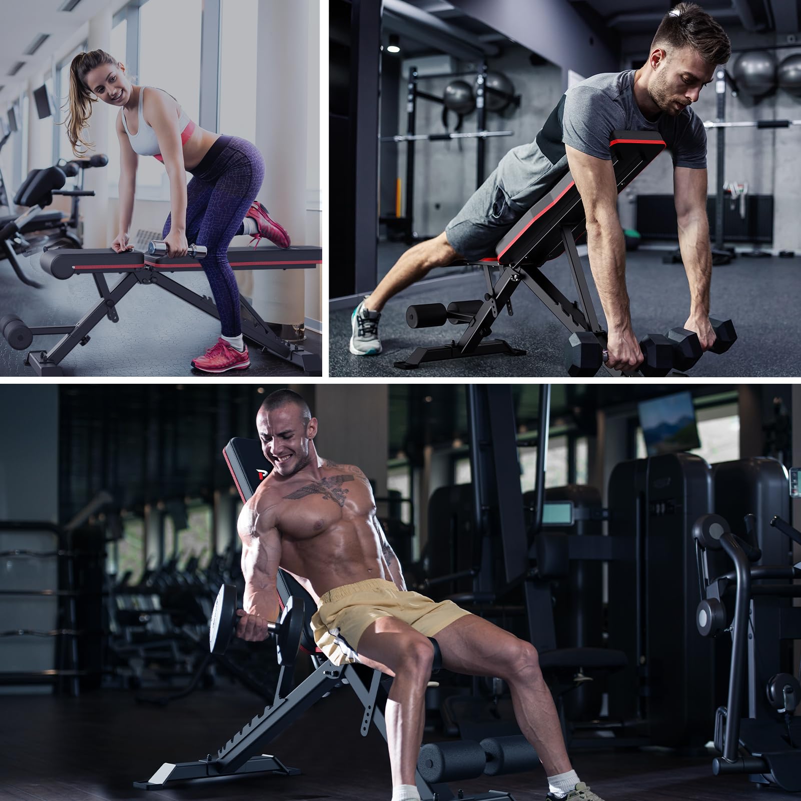 PASYOU Adjustable Weight Bench for Full Body Workout - Foldable Multi-Purpose Home Gym Equipment with Incline & Decline Settings - Perfect for Strength Training, Cardio, and Home Fitness Routines