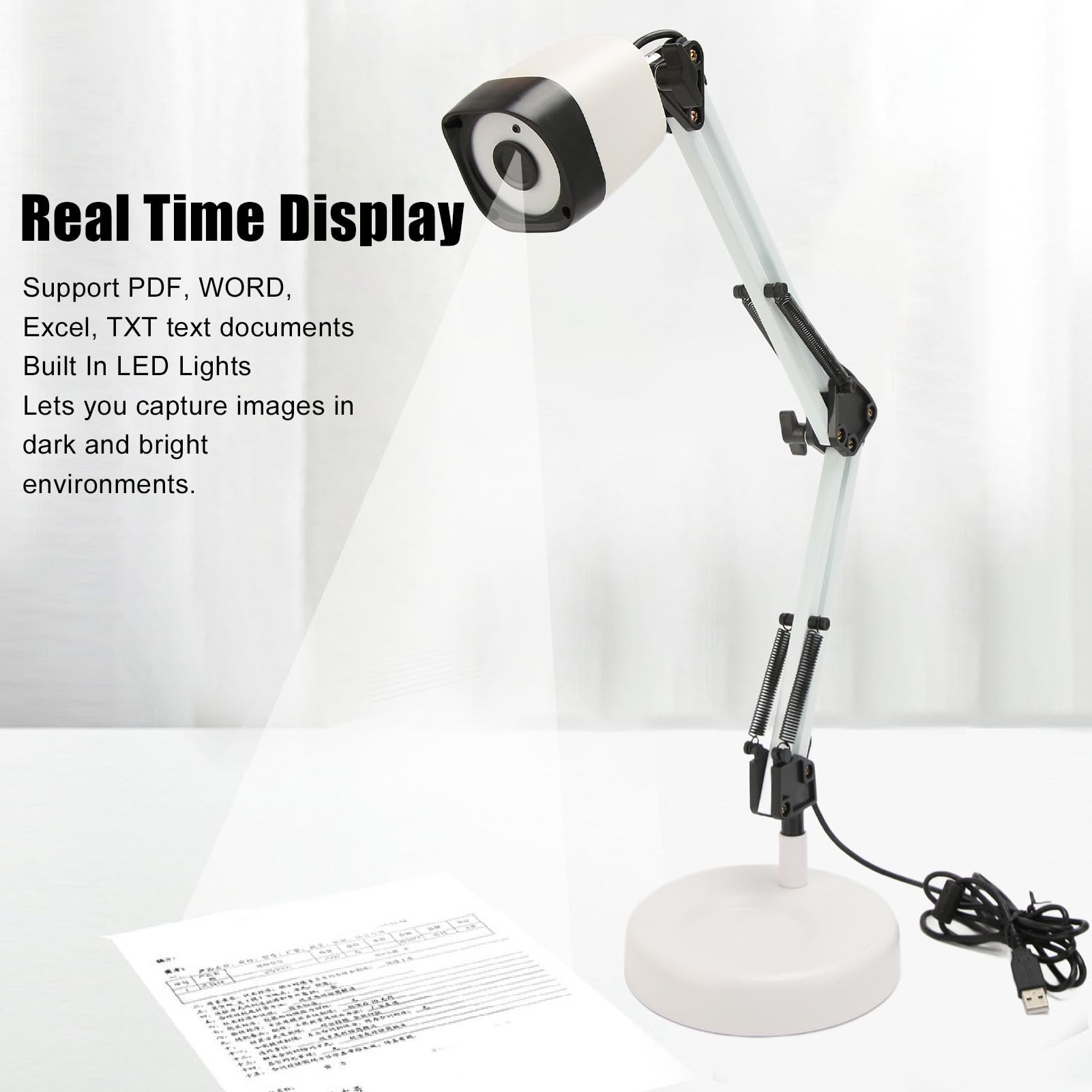 Professional Document Camera with Built-in USB Cable & LED Light - 3264x2448 High Resolution Book Scanner for Office, Online Teaching, Remote Work, and Video Conferencing