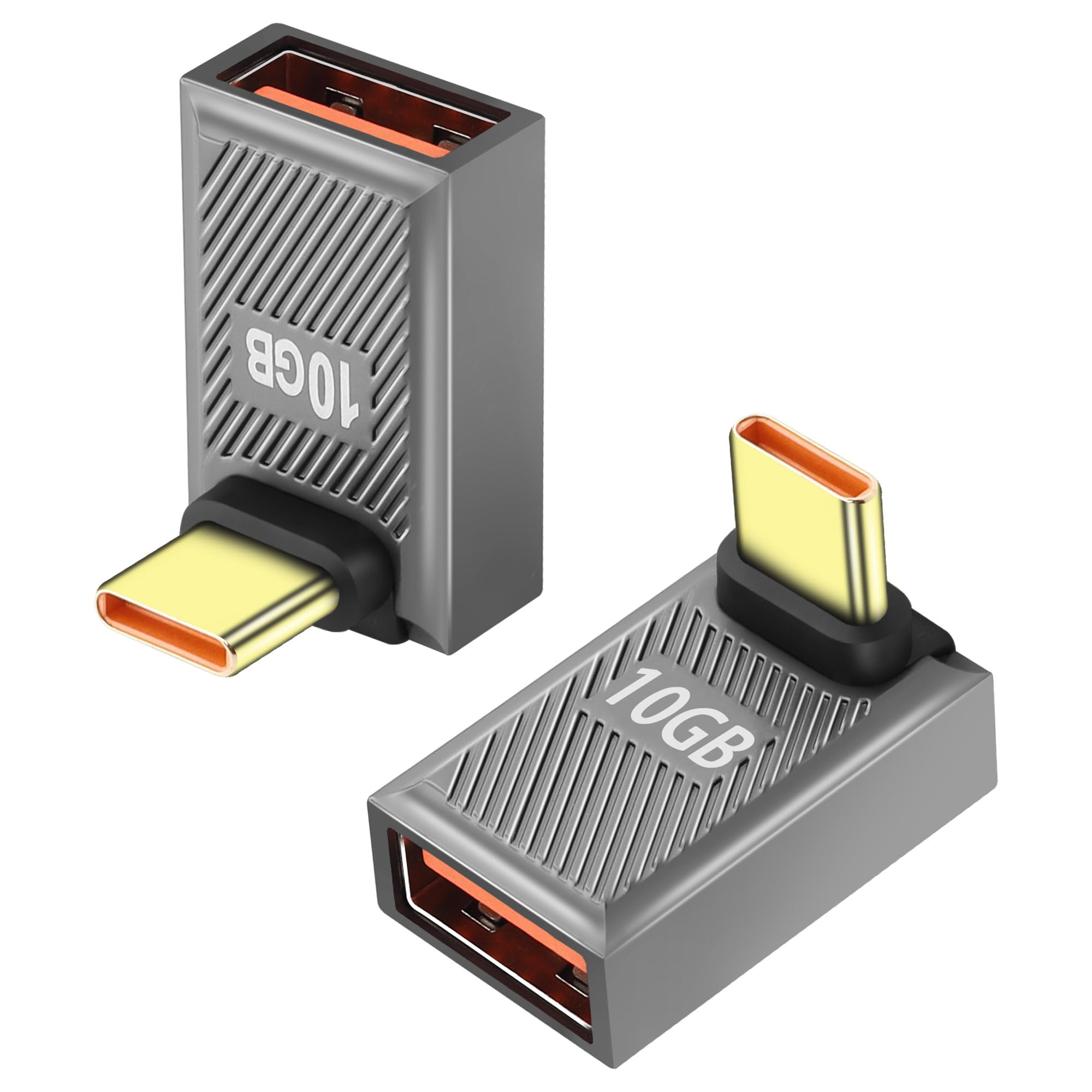 GELRHONR 90 Degree USB C to USB Adapter (2-Pack) - USB 3.1 Type C Male to Female OTG Converter, 10Gbps Data Transfer & 120W/6A Fast Charging, Thunderbolt 3 Compatible - Perfect for Laptops, Phones & Tablets Charging in Tight Spaces