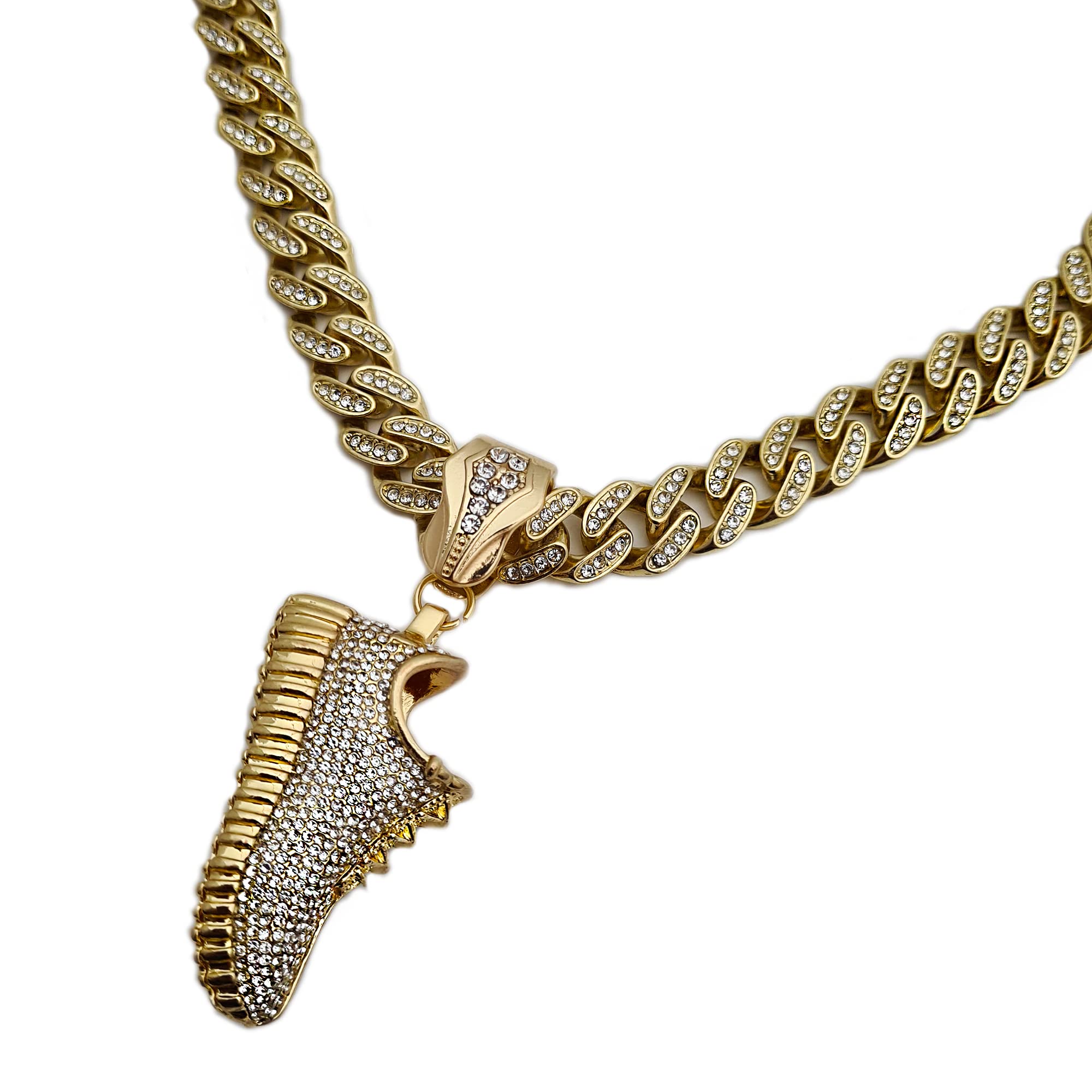 Hip Hop Jewelry Gold Plated Shoe Pendant with 13mm Cuban Chain - 16