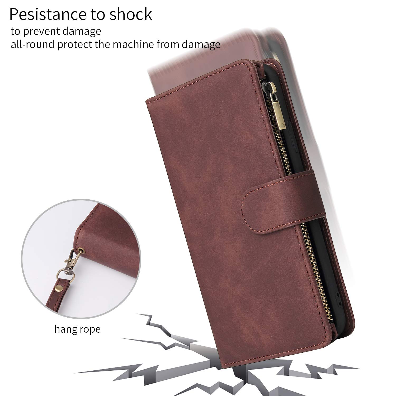 Premium PU Leather Wallet Case for Samsung Galaxy S8 - Magnetic Closure, Zipper Pocket, Kickstand & Card Slots with Hand Strap | Stylish Flip Phone Case for Women (Coffee) | Perfect for Daily Use, Travel & Business Meetings