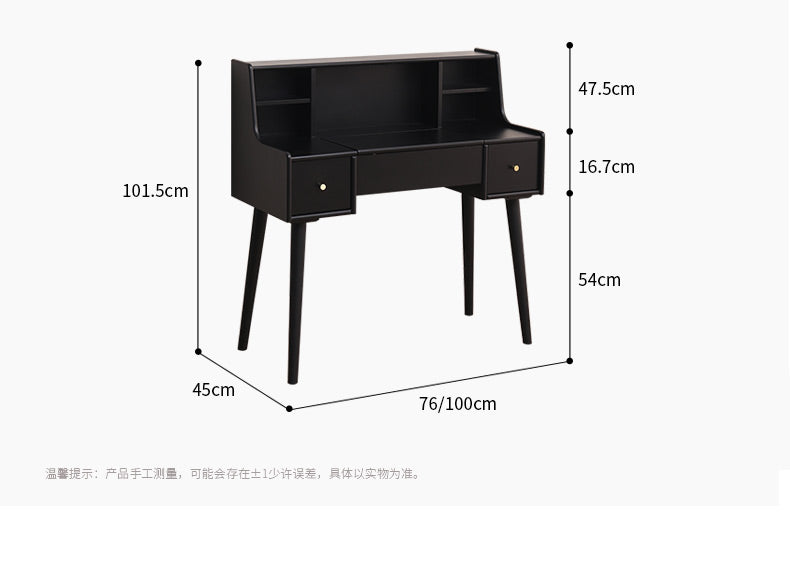 ISABEL TOKYO Japanese Scandinavian Dresser Vanity Table with Mirror - Walnut, Black, White & Gray Colors - Perfect for Bedroom, Dressing Room & Makeup Studio