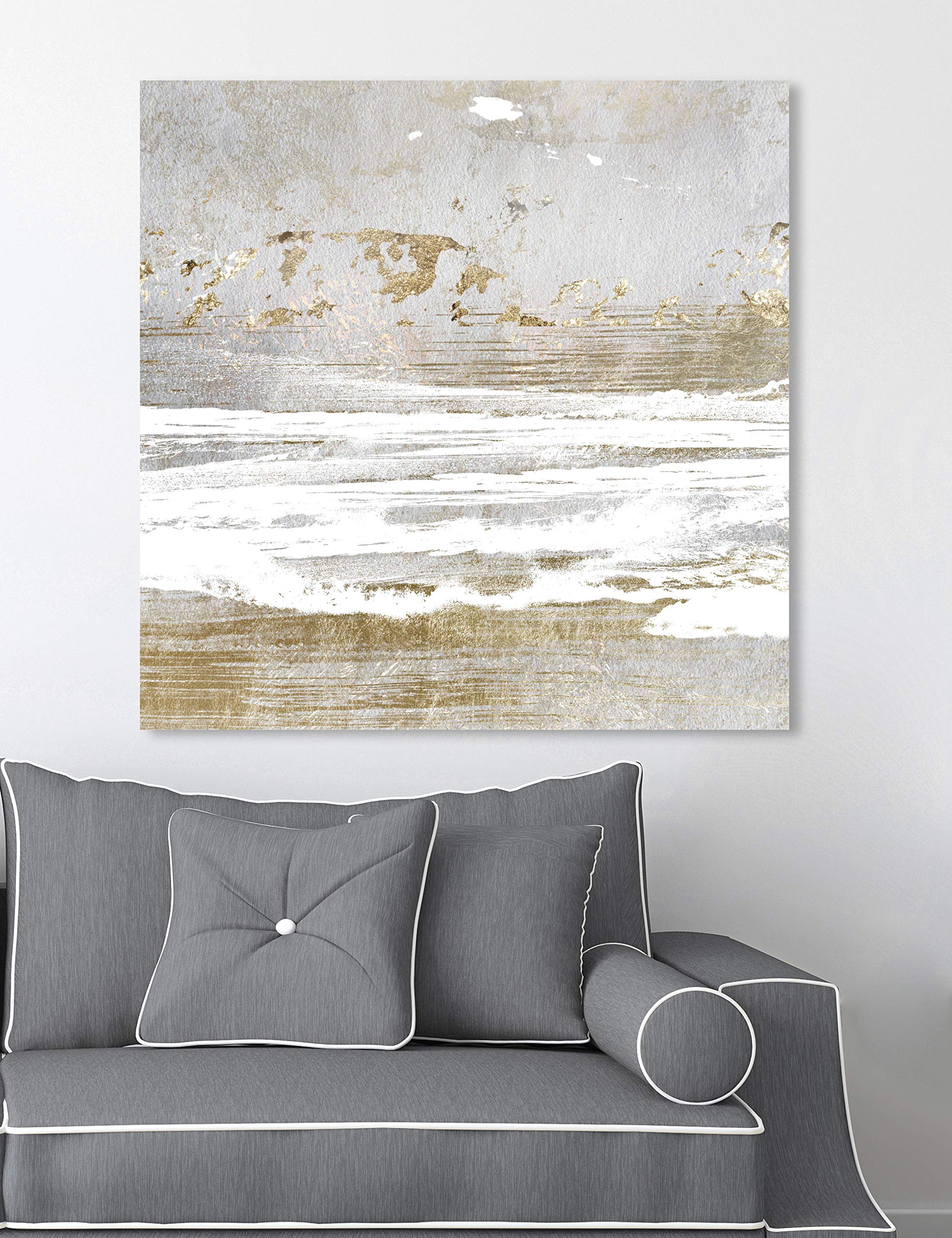Abstract Wall Art Canvas Print 'Hopeful Romantic' - 24x24 Inch Gold & Gray Modern Home Decor | Perfect for Living Room, Bedroom & Office Wall Decor