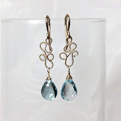 Genuine Blue Topaz Teardrop Gemstone Earrings - 14K Gold Filled - Handmade Fine Jewelry Gifts - 1.75 Inch - Perfect for Weddings, Anniversaries & Special Occasions