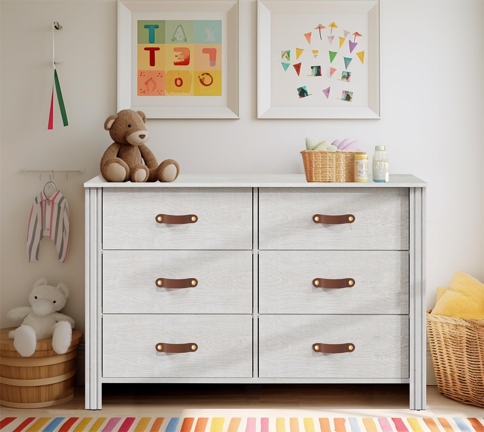 WAMPAT White 6-Drawer Dresser for Bedroom & Nursery - Kids Dresser, Small Chest of Drawers for Baby Clothes Storage - Perfect for Bedroom, Living Room, Hallway Organization