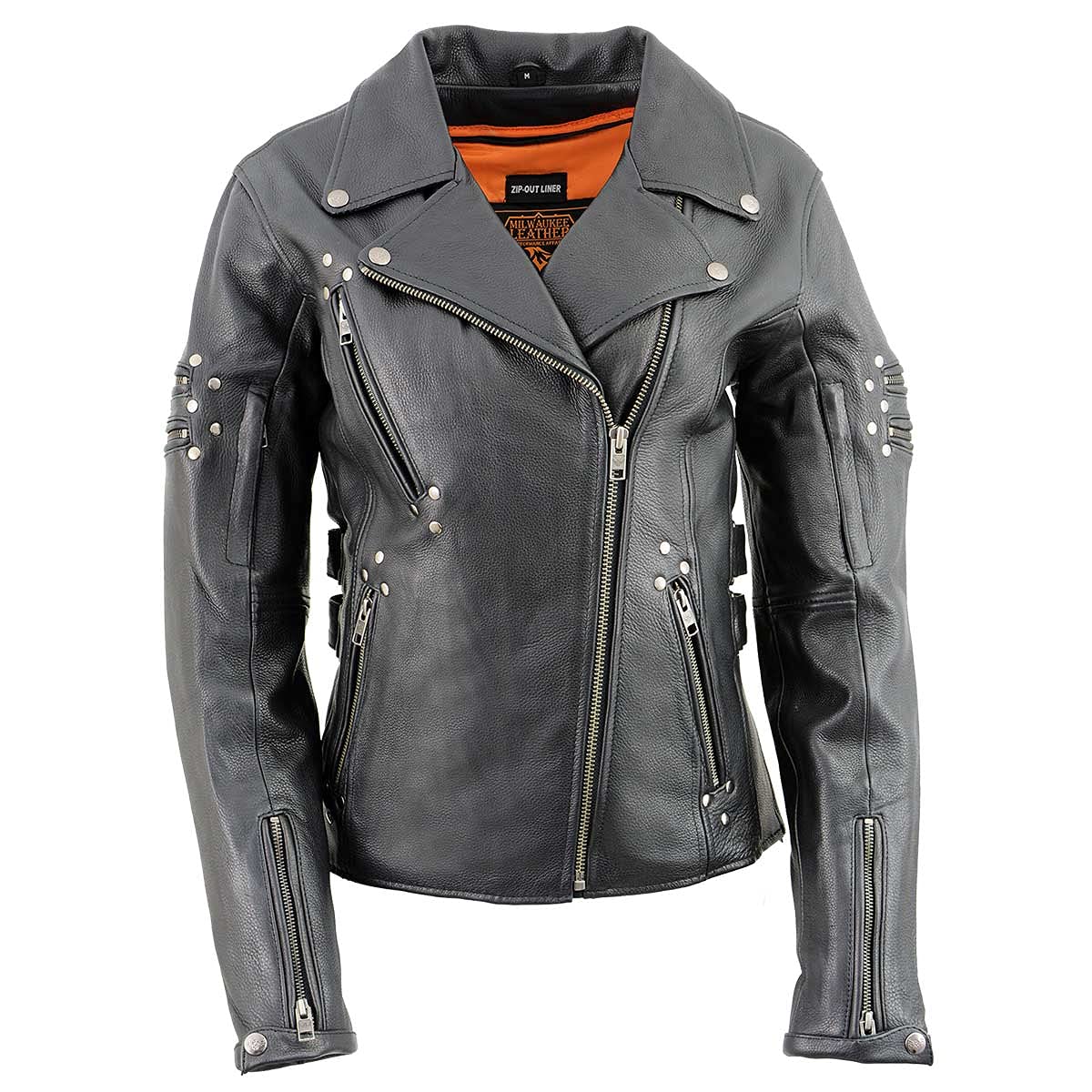 Milwaukee MLL2585 Women's Black Premium Leather Motorcycle Jacket with Rivets - Stylish & Durable Riding Gear for Harley, Cruiser & Street Bikes | Perfect for Daily Commute & Weekend Adventures