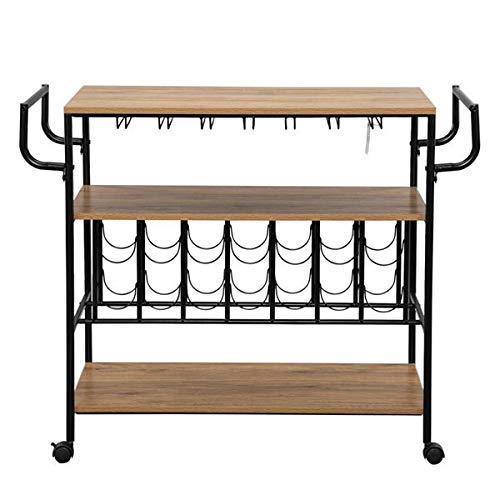 Aveland Industrial Wine Rack Cart - Rolling Kitchen Storage Bar Cart with Wood Tabletop - Serving Trolley for Home, Restaurant & Wine Bar - Perfect for Wine Storage, Entertaining & Mobile Serving
