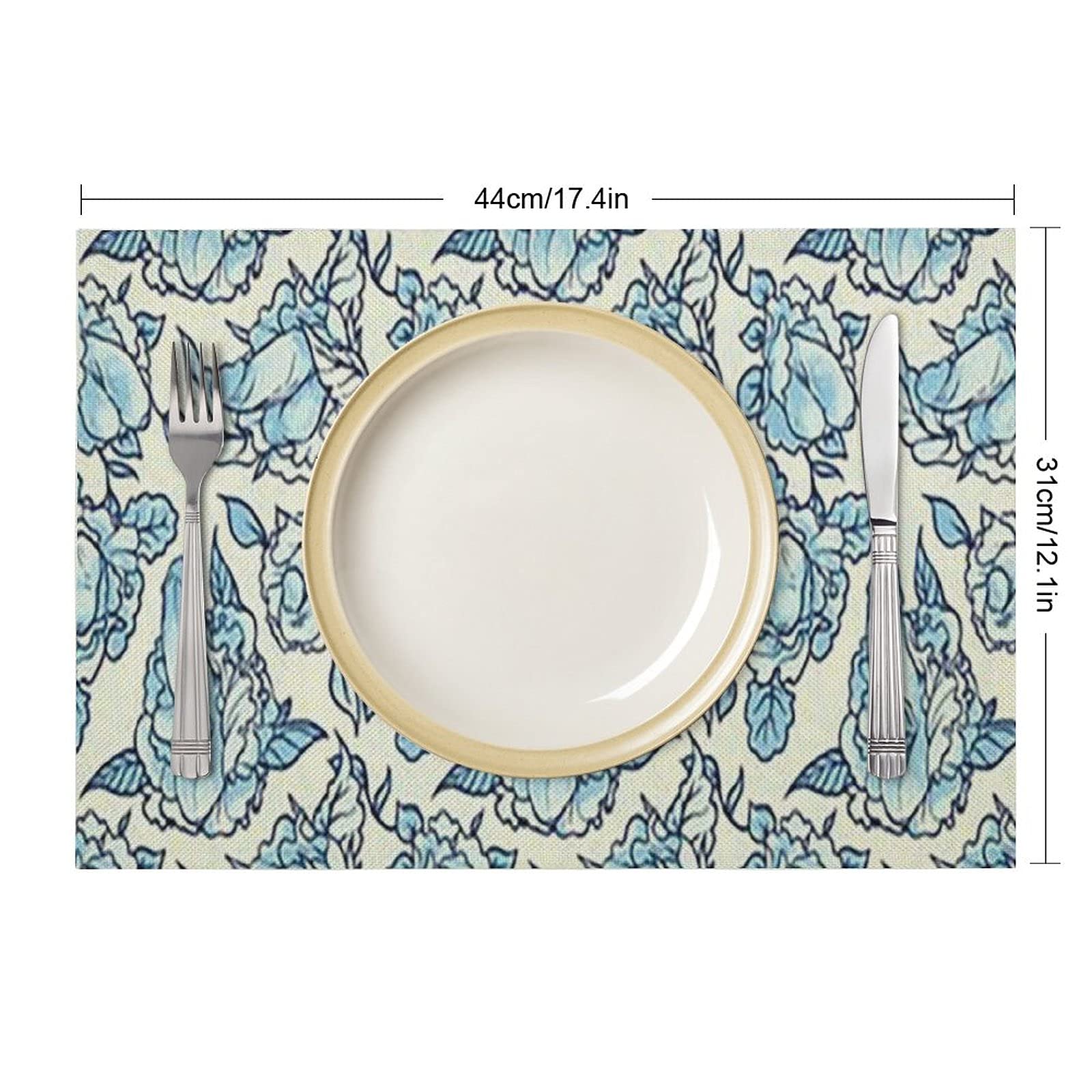 100% Natural Cotton Linen Placemats Set of 2 - Floral Print Washable & Heat Resistant Table Mats for Dining & Kitchen Decor | Eco-Friendly Home Table Setting Accessories