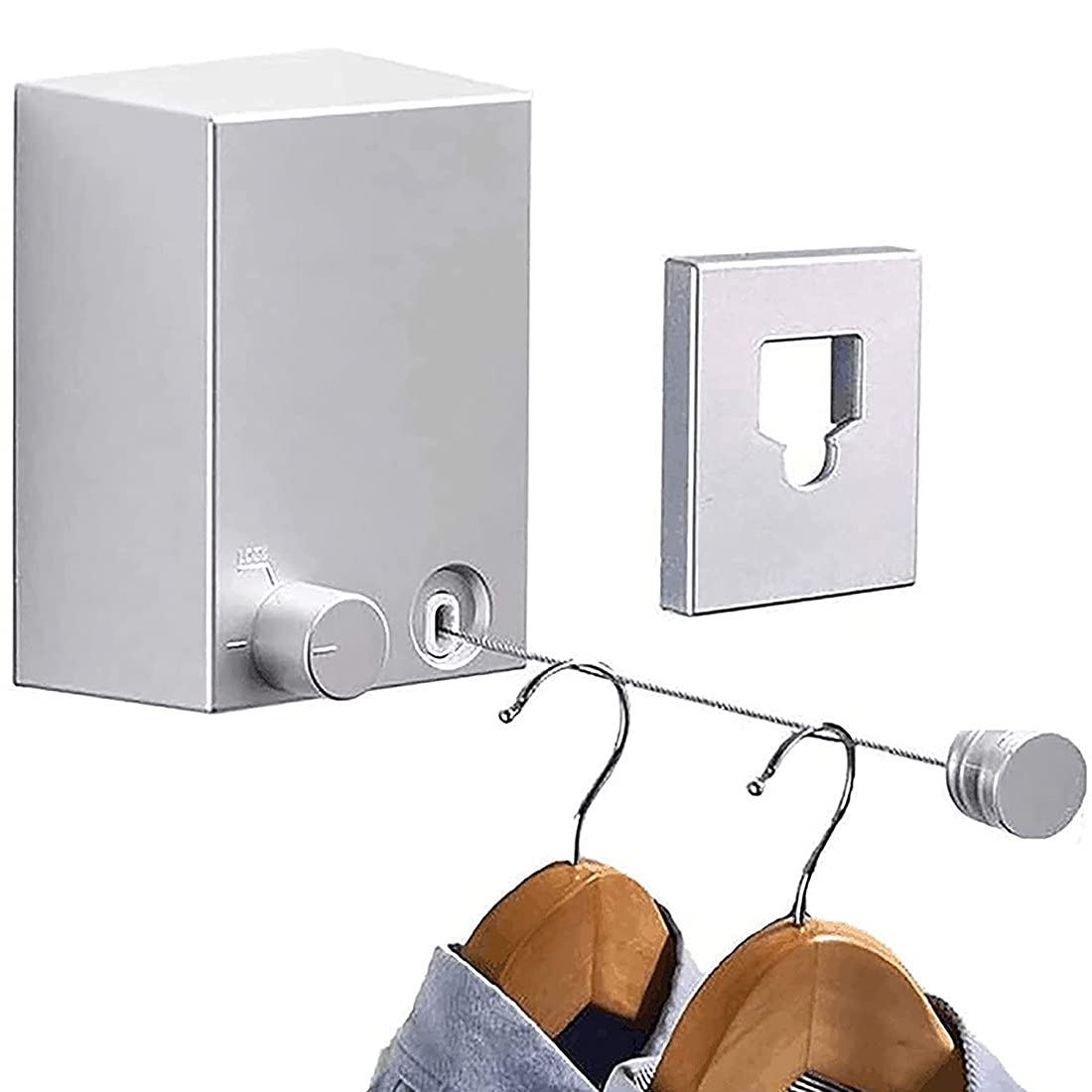 Retractable Stainless Steel Clothesline Rope - 13.8 Ft Adjustable Invisible Wire for Indoor & Outdoor Use - Wall/Balcony/Bathroom Hanging Solution - Silver (Ideal for Small Spaces, Apartments, Laundry Drying)