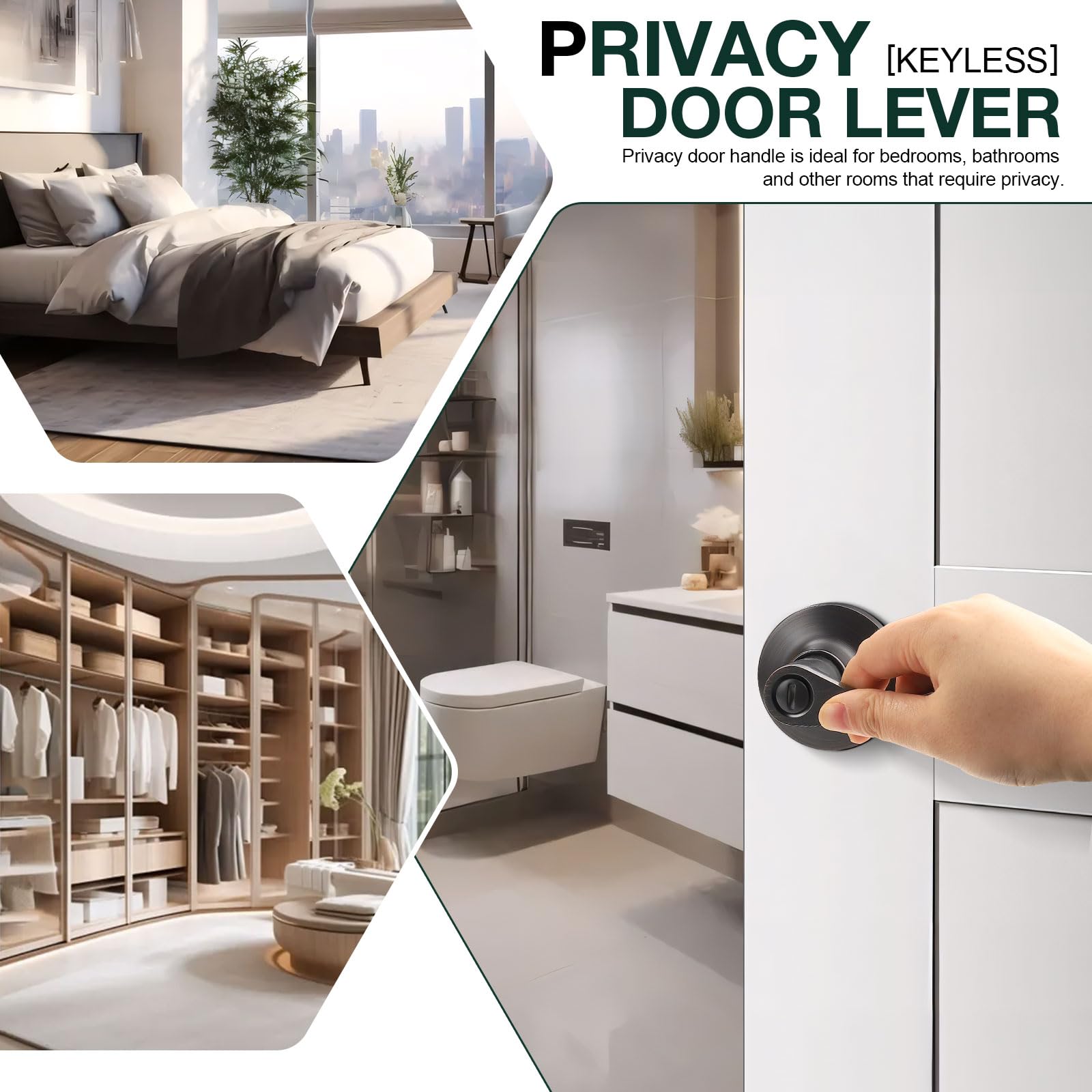 GOBEKOR 10 Pack Oil Rubbed Bronze Privacy Door Levers - Keyless Interior Door Handles with Lock for Bedroom, Bathroom & Closet - Wave Design Modern Door Hardware Set for Home Privacy & Security
