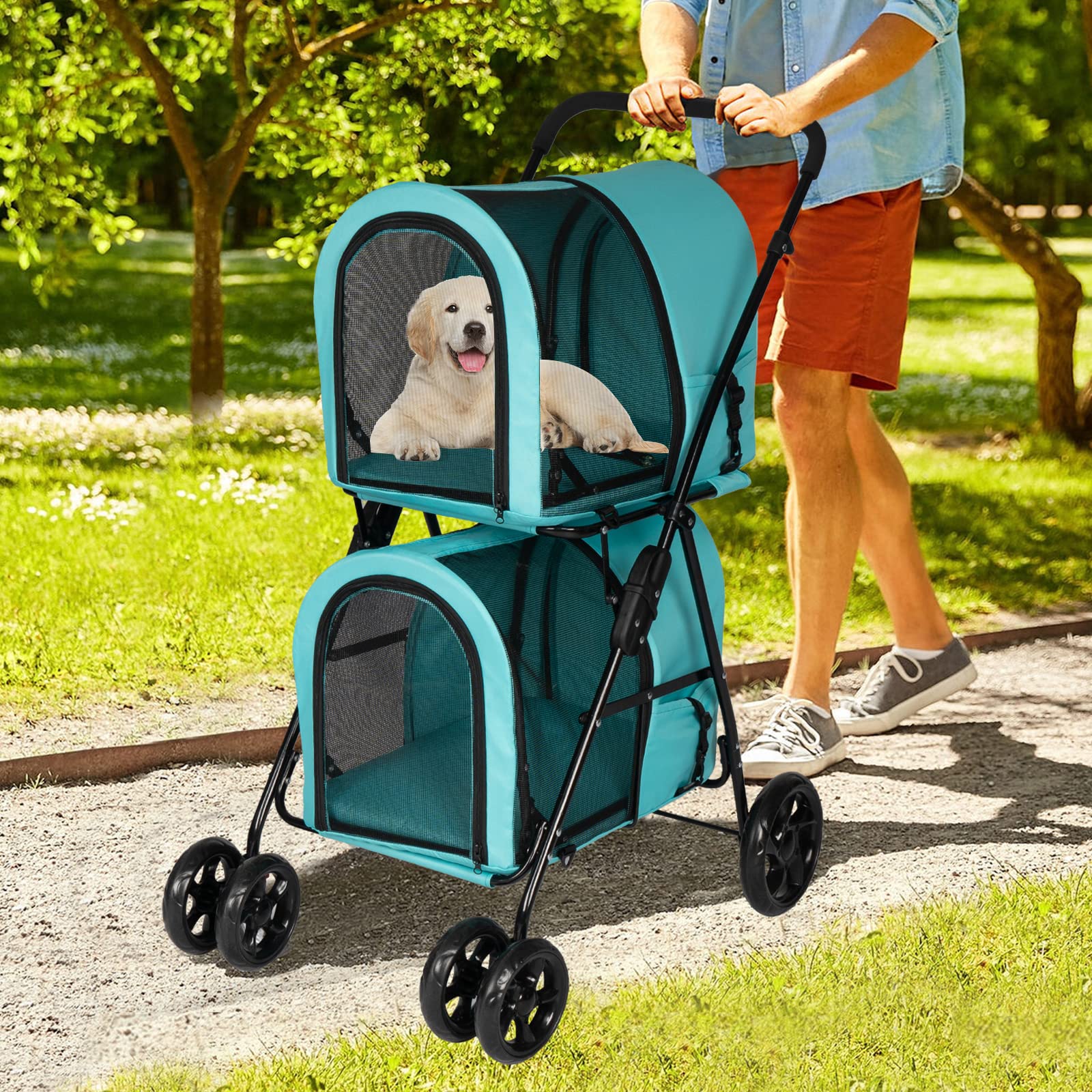 Kinsuite Foldable Cat Carrier & Pet Stroller - Lightweight 2-Wheel Travel Carrier for Small Dogs & Cats (Blue) - Perfect for Vet Visits, Air Travel & Outdoor Adventures