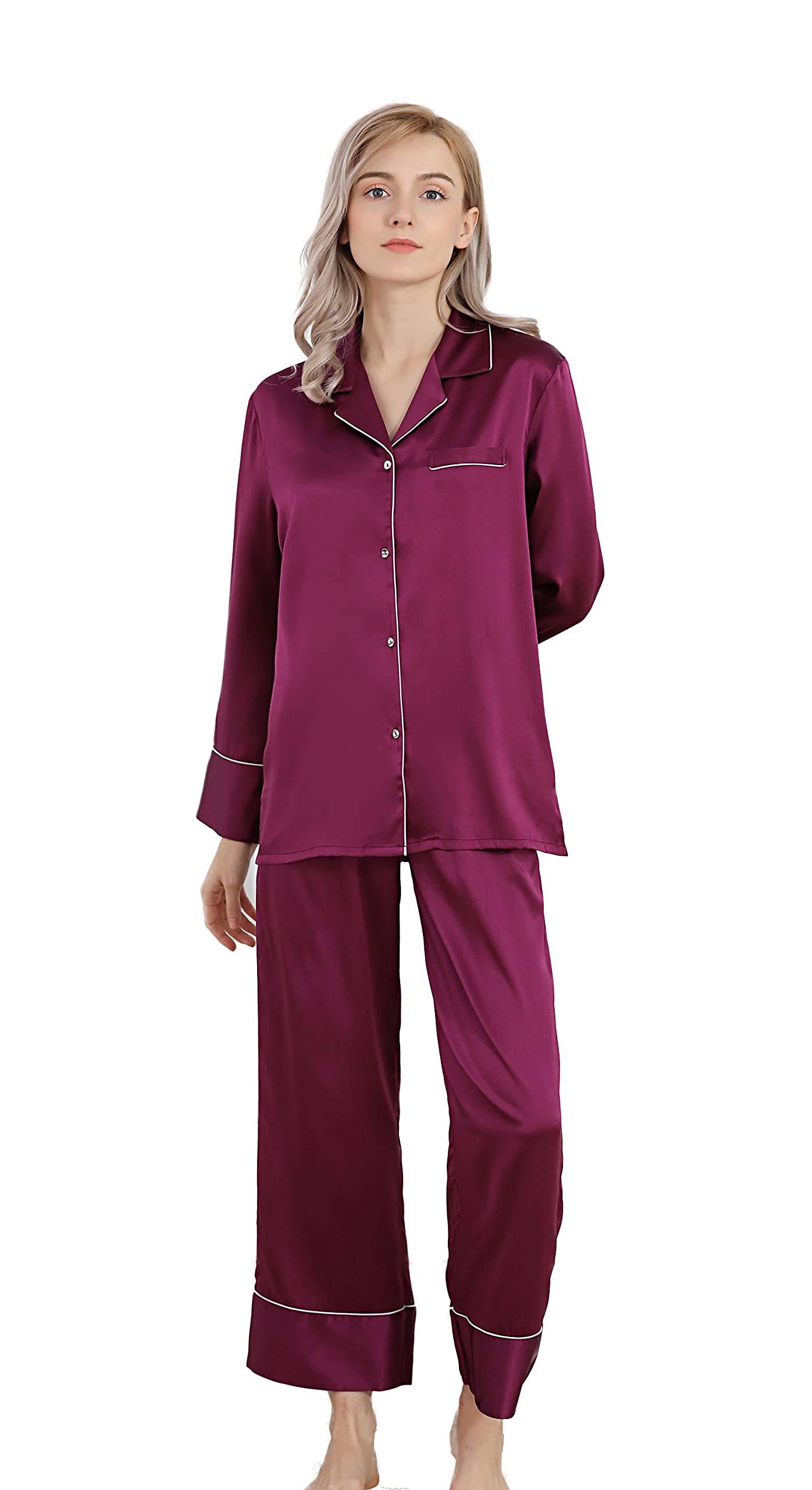 Premium CLC Women's Silk Pajama Set - Long Sleeve Nightshirt & Sleepwear for Comfortable Nights | Perfect for Lounging, Travel & Gift Giving