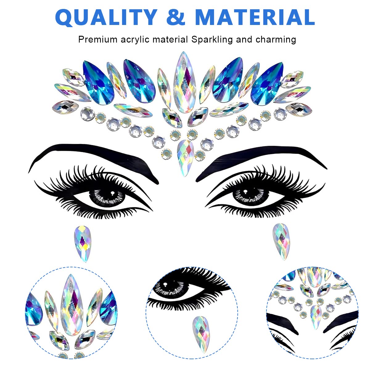 MAYCREATE® Rhinestone Face Gems - Self-Adhesive Face Jewelry Stickers for Women & Girls | Mermaid Tears Crystal Makeup Decor for Parties, Festivals, Raves & Cosplay (Blue) - Perfect for Halloween, Music Festivals and Special Events