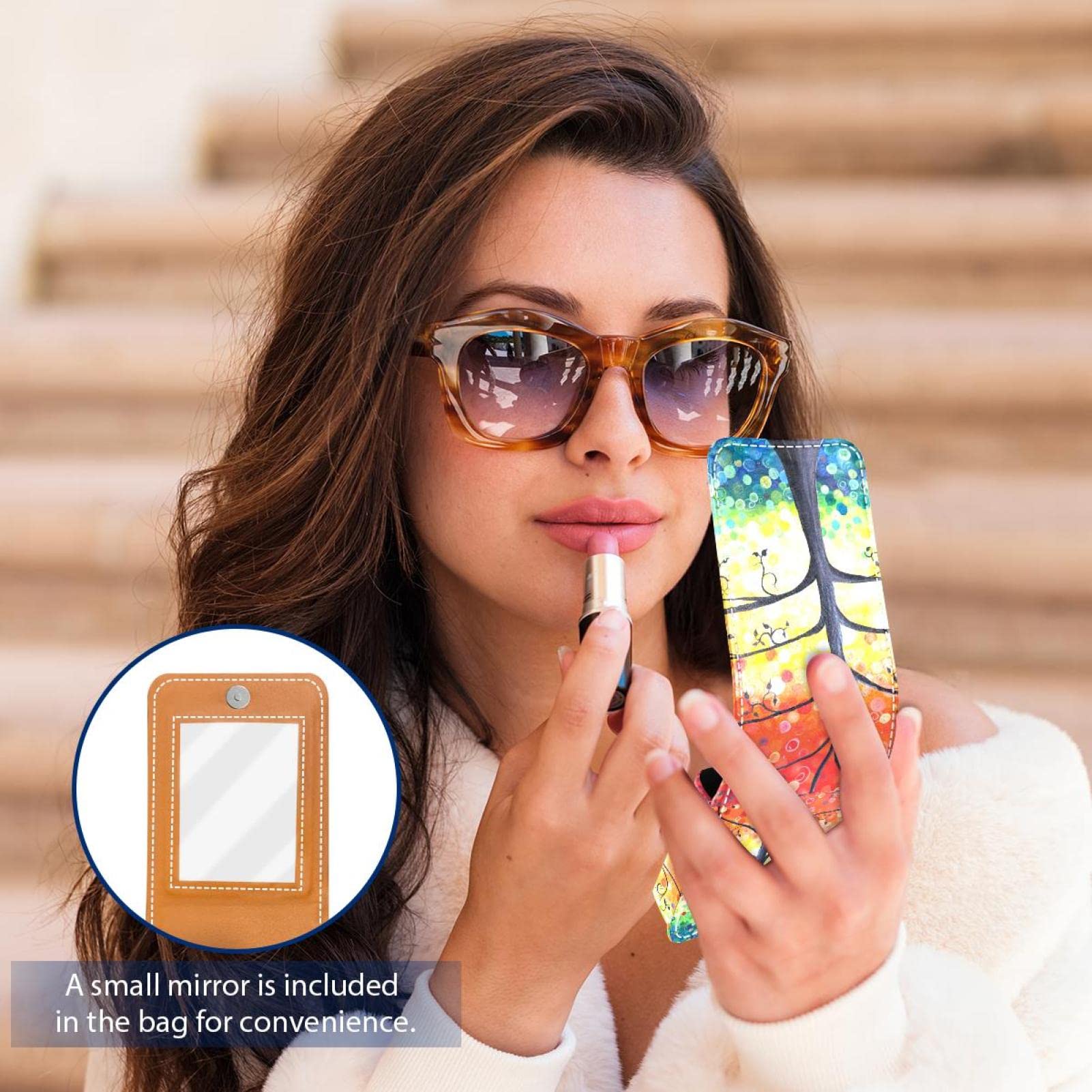 Personalized Lipstick Case - Portable Makeup Bag & Cosmetic Pouch Organizer with Artistic Tree Design - Perfect for Travel, Home Storage, and Gift Giving