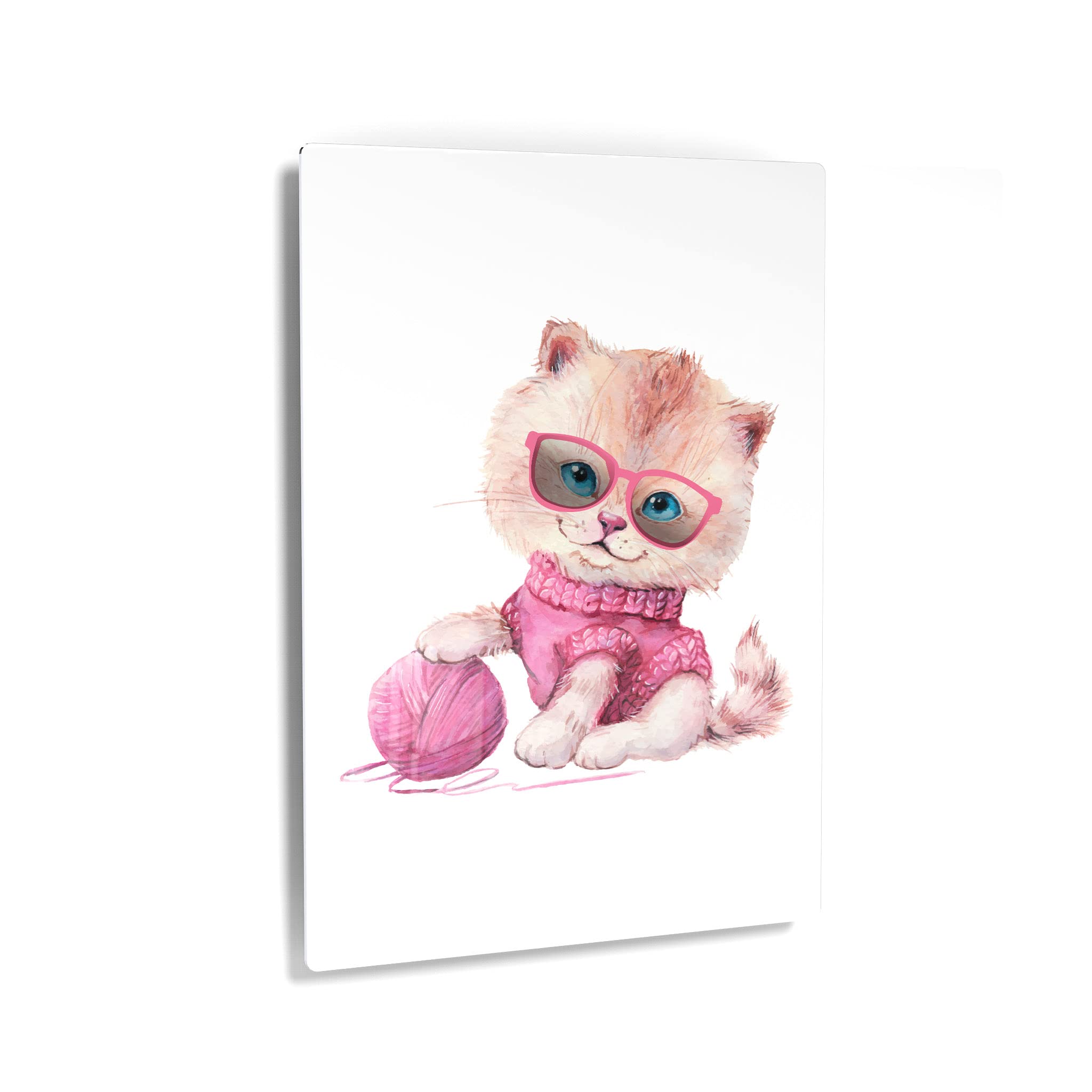 Cute Cat Playing with Yarn Watercolor Metal Wall Art Print - Pet Lover Gift, Home Decor for Living Room, Bedroom, Nursery (36x24 inches) | Made in USA | Perfect for Cat Owners, Animal Lovers & Unique Housewarming Gifts