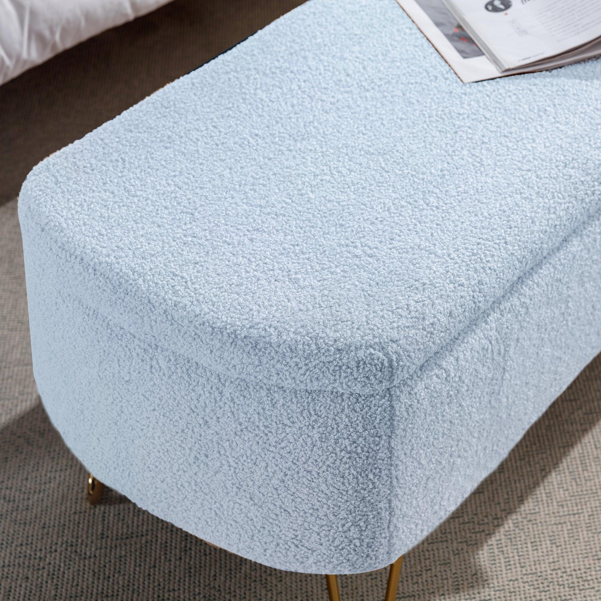 Modern Blue Storage Ottoman Bench with Gold Legs & Grey Faux Fur Upholstery - Padded Seat with Hidden Storage for Bedroom, Living Room & Entryway | Perfect for Extra Seating, Footrest & Home Organization