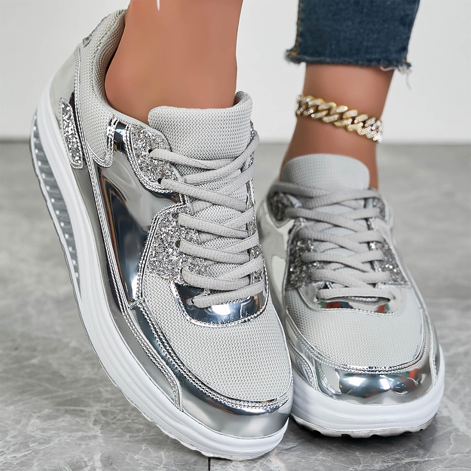 Women's Chunky Platform Sneakers - Comfortable Non-Slip Walking Shoes for Women | Fashion Lace-Up Casual Shoes for Daily Wear, Work & Travel